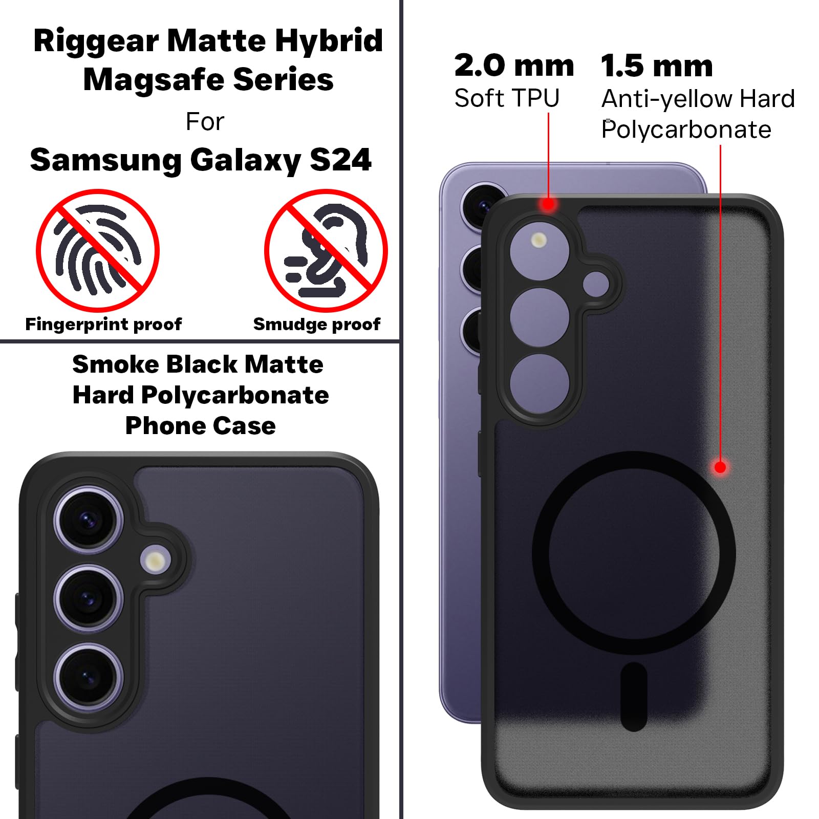 Samsung Galaxy S24 5G Back Cover Case | Sleek Hybrid - Matte Black Magnetic