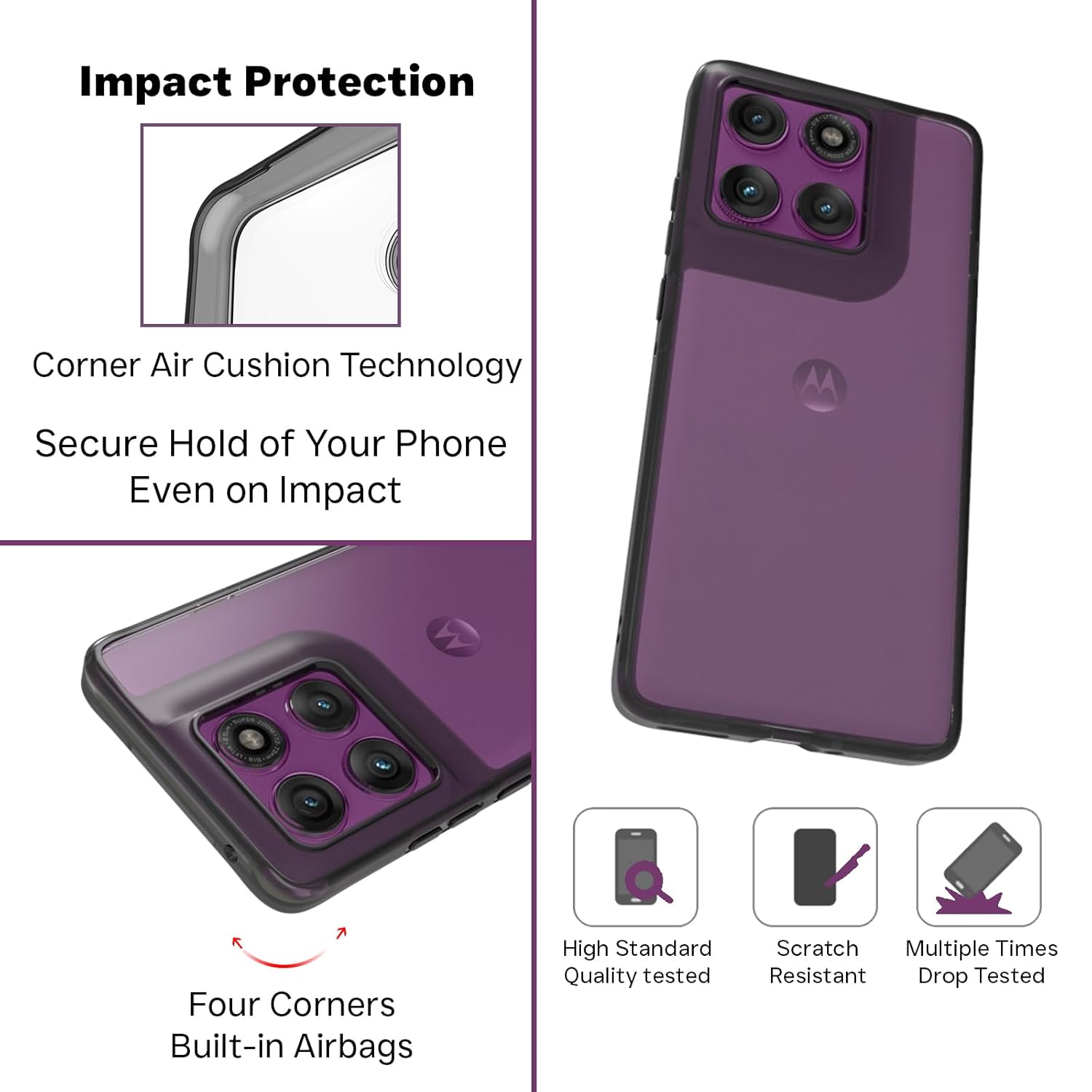 Motorola Edge 60 Pro Back Cover Case| Clear Hybrid - Clear Black