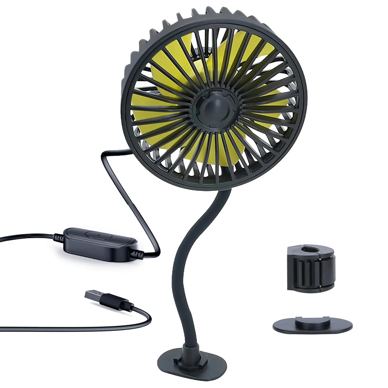 USB Car Cooling Fan | 3-Speed 360 Degree Adjustable Fan (Dashboard & Headrest)
