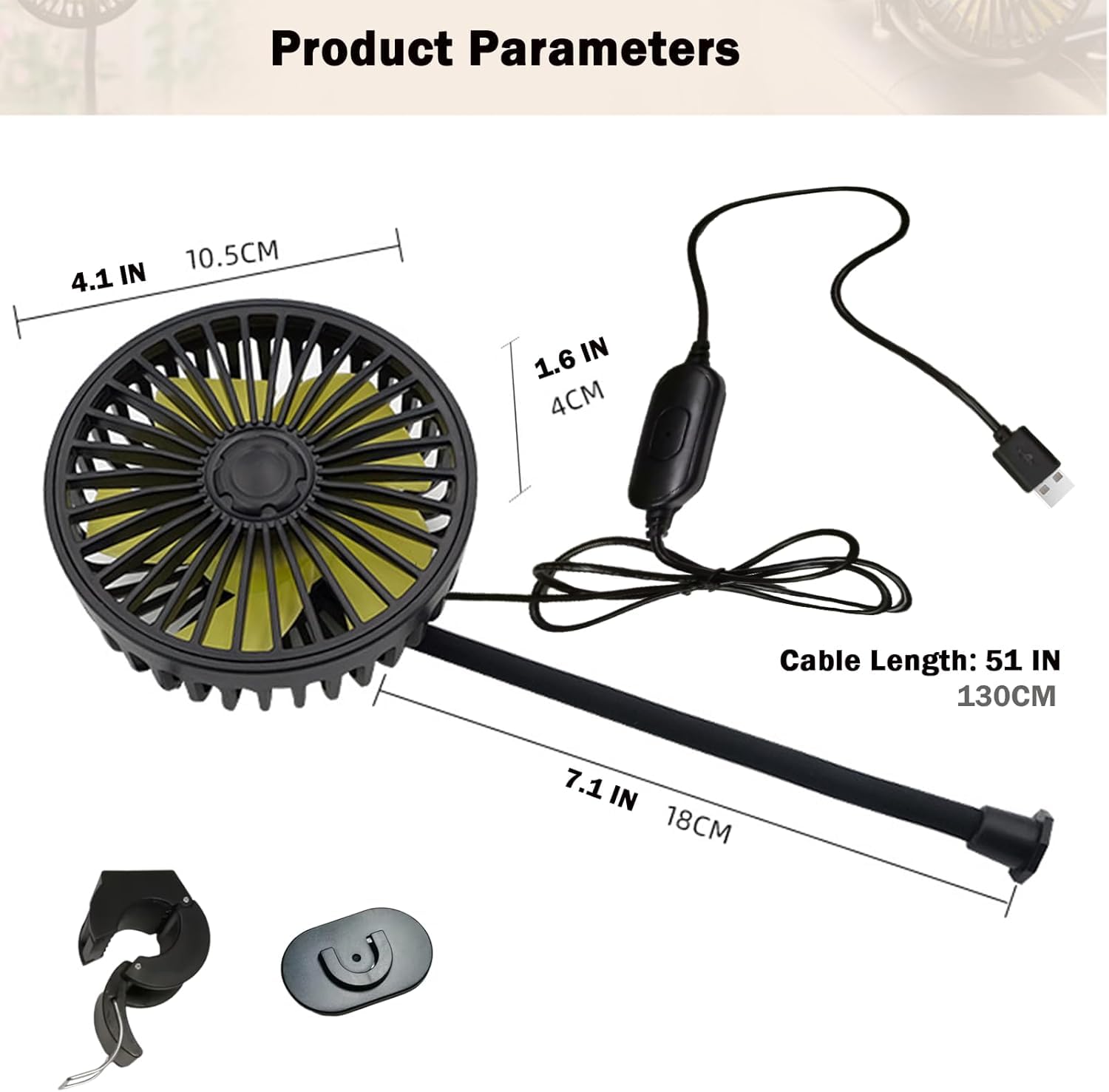 USB Car Cooling Fan | 3-Speed 360 Degree Adjustable Fan (Dashboard & Headrest)