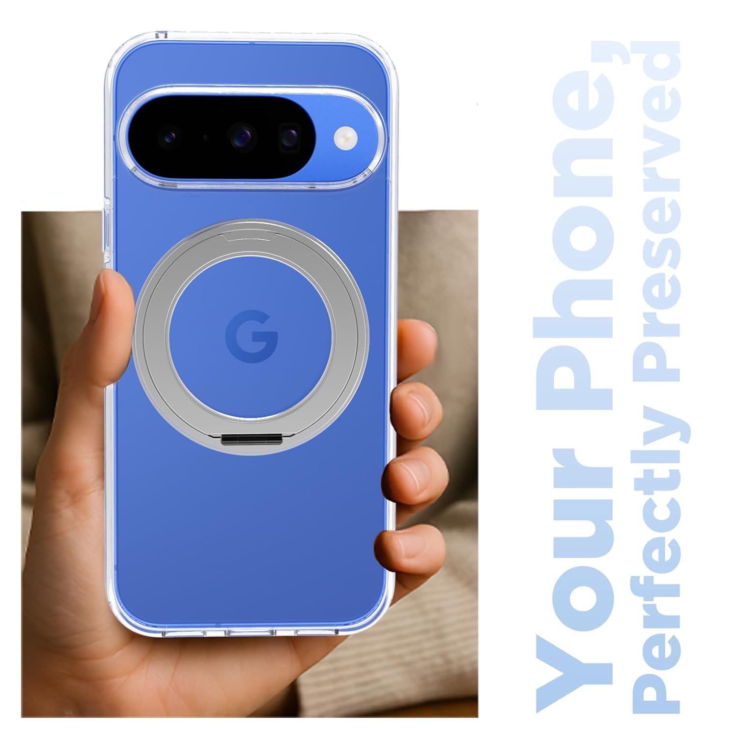 Google Pixel 10 / 10 Pro Ring Stand Back Cover Case | Clear Hybrid - Clear Smoke Magnetic
