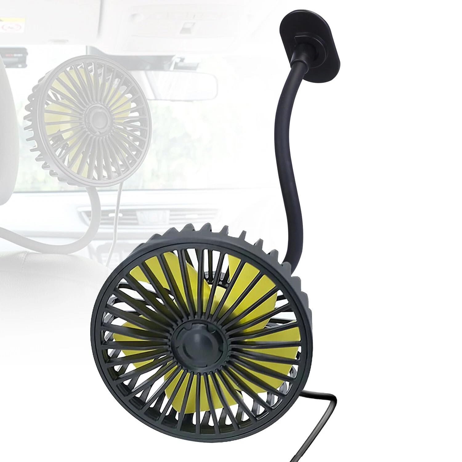 USB Car Cooling Fan | 3-Speed 360 Degree Adjustable Fan (Dashboard & Headrest)