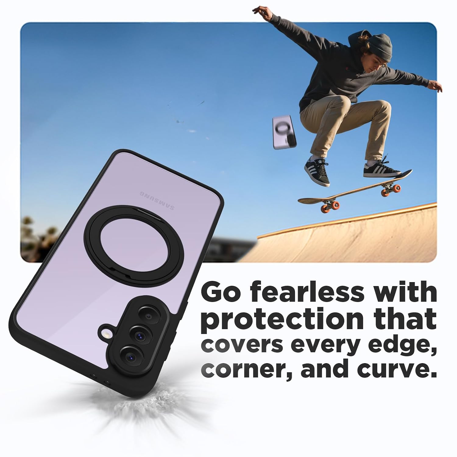 Samsung Galaxy A37 Ring Stand Back Cover Case | Sleek Hybrid - Clear Black Ring Stand
