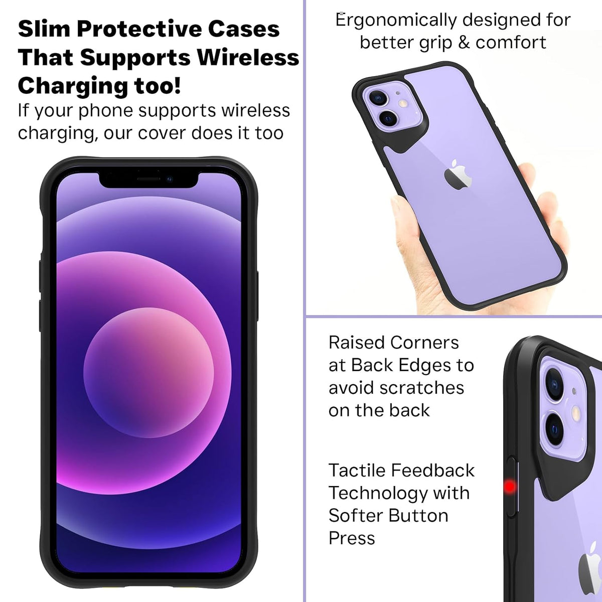 iPhone 12 Back Cover Case |  Tough Hybrid - Clear Black