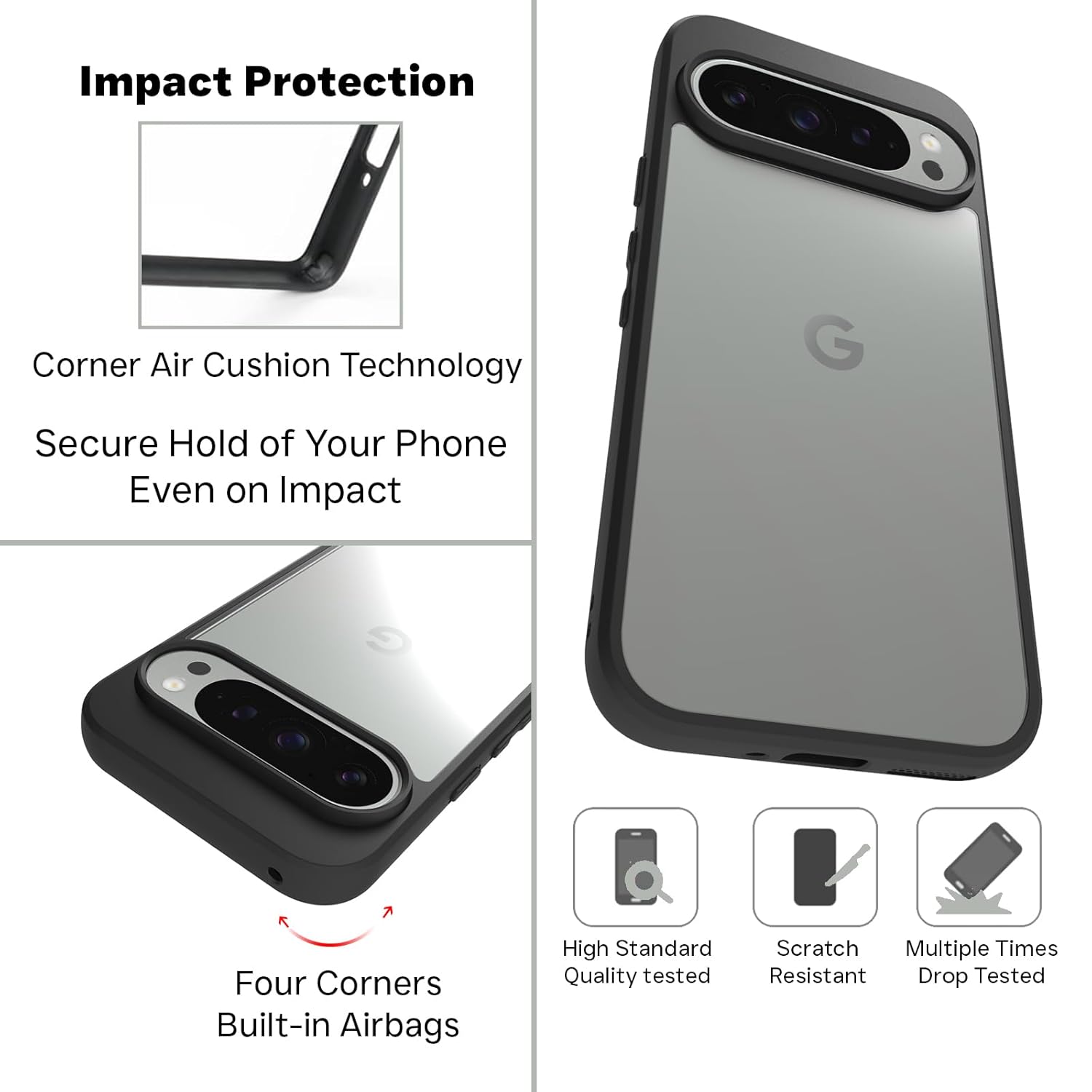 Google Pixel 9 / Pixel 9 Pro Back Cover Case | Sleek Hybrid - Black