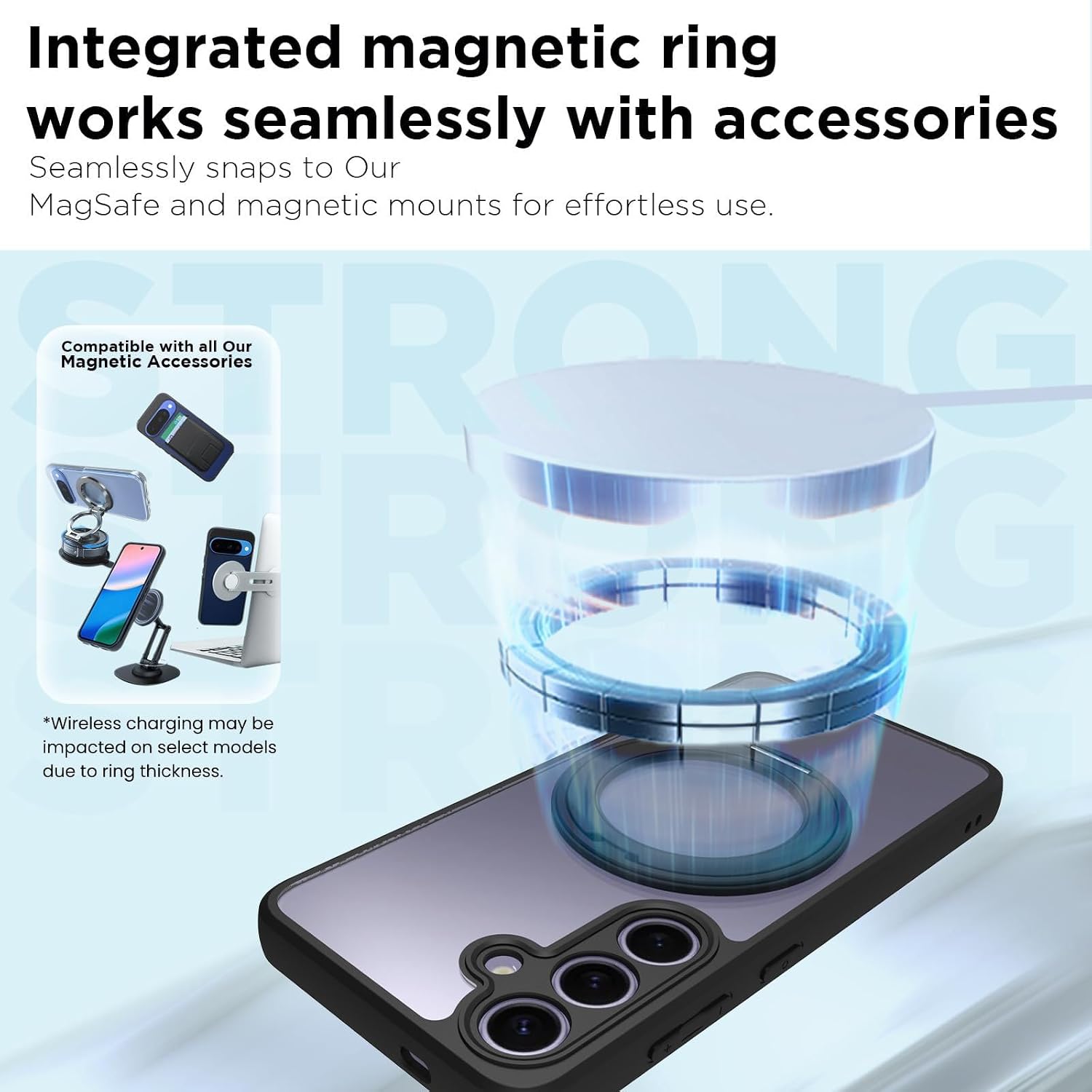 Samsung Galaxy S24 Ring Stand Back Cover Case | Sleek Hybrid - Clear Black Magnetic