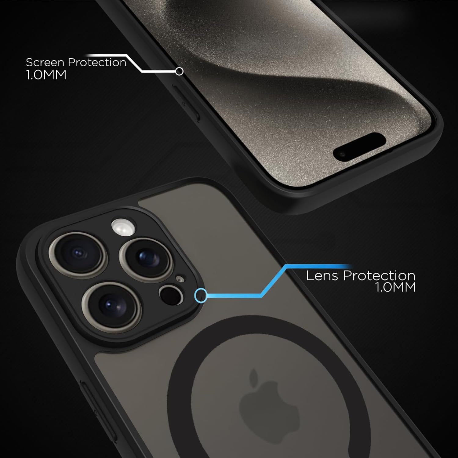 iPhone 15 Pro Max Back Cover Case | Sleek Hybrid - Matte Black Magnetic