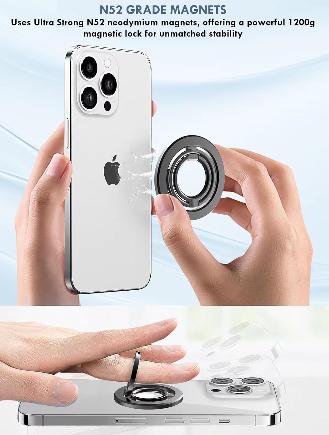 MagSafe Phone Grip & Stand | Dual Ring Holder - Gun Metal Grey