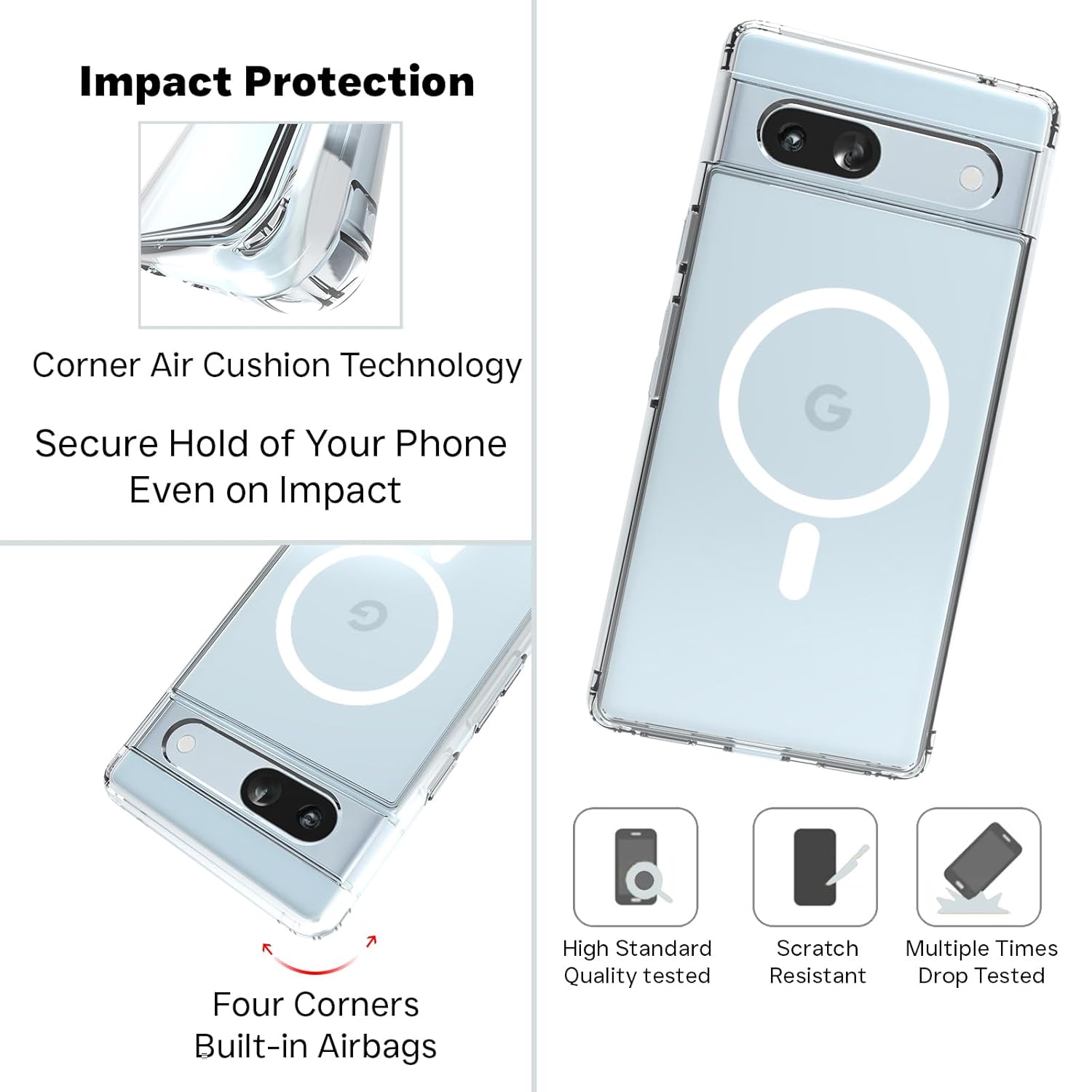 Google Pixel 7A Back Cover Case | Clear Hybrid - Clear Magnetic