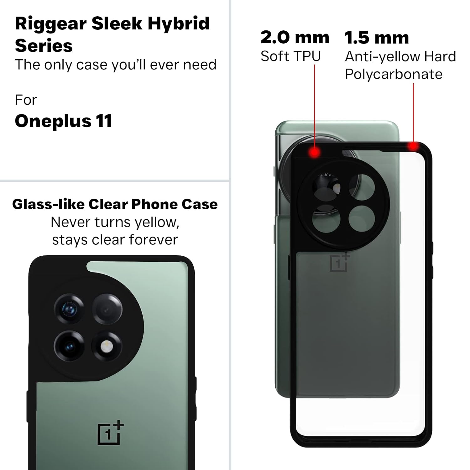 OnePlus 11 5G Back Cover Case | Sleek Hybrid - Clear Black
