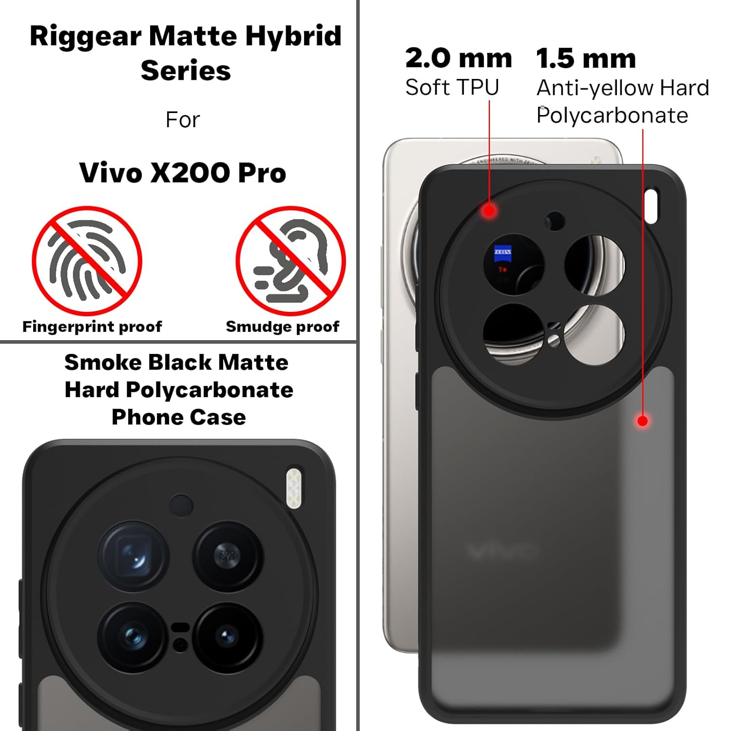 VIVO X200 Pro 5G Back Cover Case | Sleek Hybrid - Matte Black