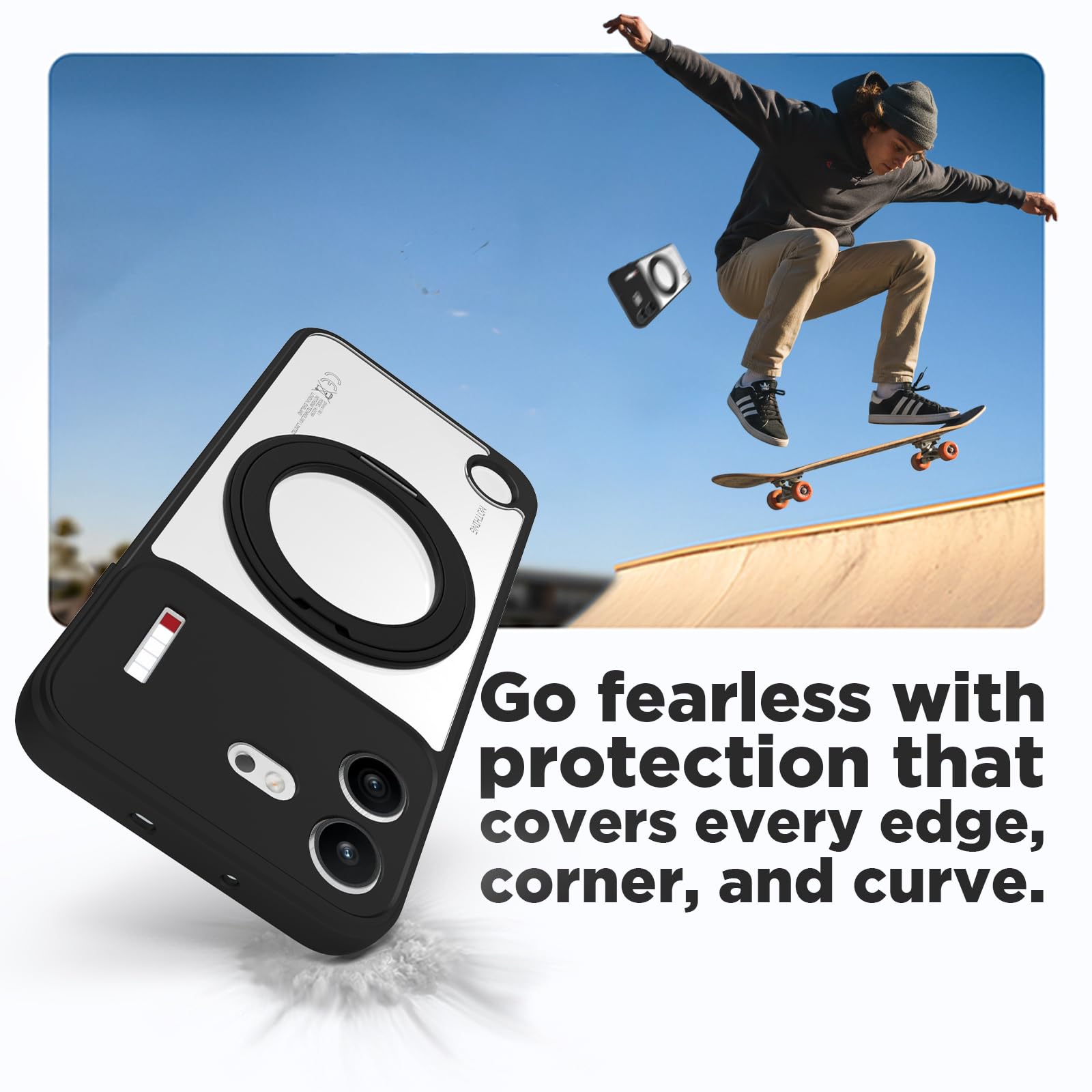 Nothing Phone 4b Ring Stand Back Cover Case | Sleek Hybrid - Clear Black Magnetic