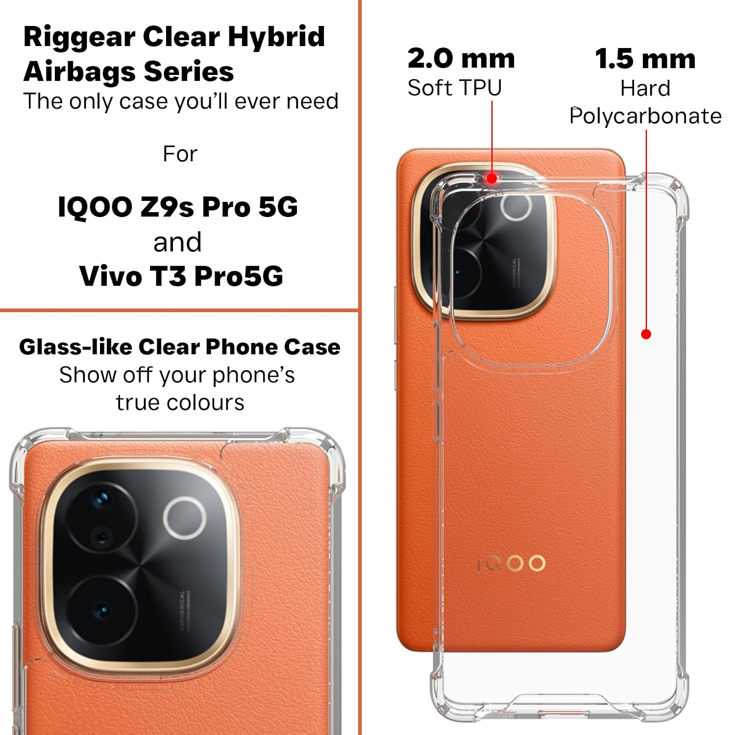 iQOO Z9s Pro/ Vivo T3 Pro Back Cover Case | Sleek Hybrid - Clear
