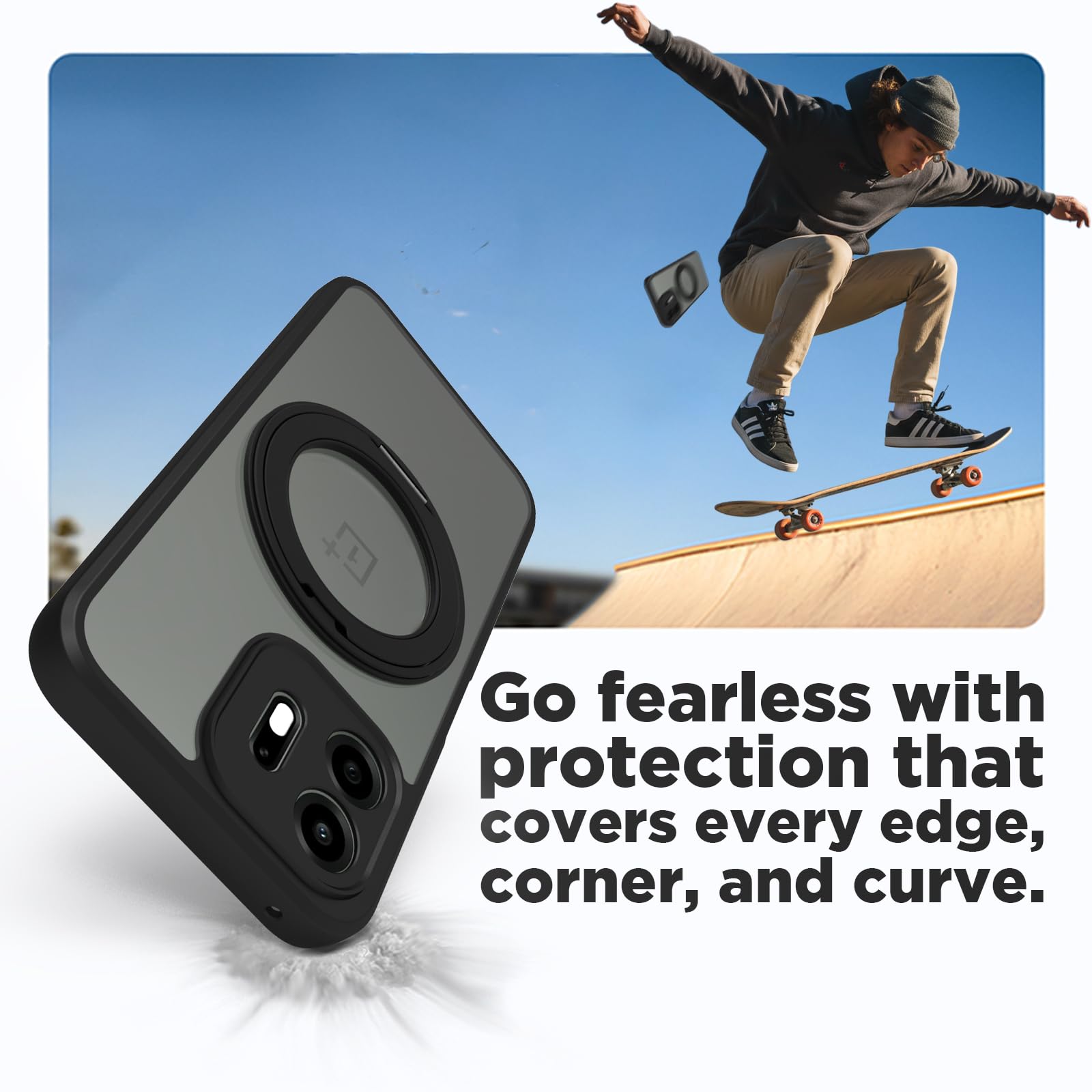 OnePlus N6 Ring Stand Back Cover Case| Sleek Hybrid - Matte Black Magnetic