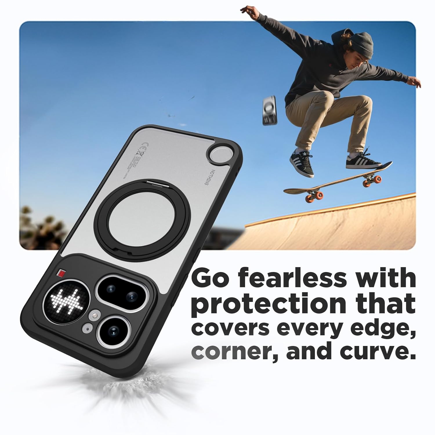 Nothing Phone 4a Pro 5G Ring Stand Back Cover Case | Clear Hybrid - Clear Black Magnetic