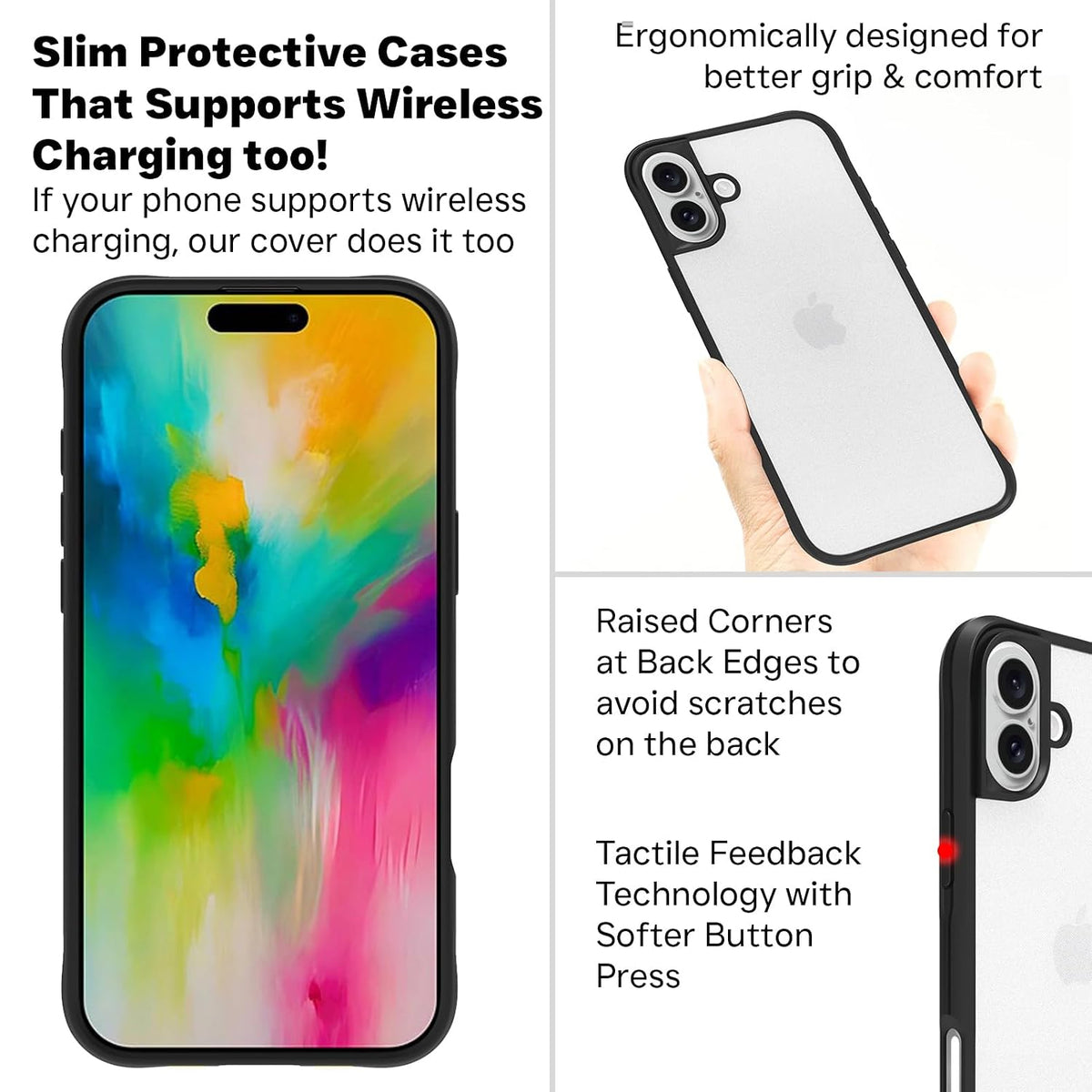 iPhone 16 Plus Back Cover Case | Tough Hybrid - Clear Black
