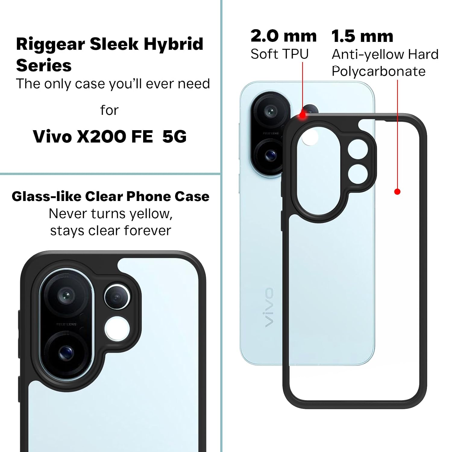Vivo X200 FE 5G Back Cover Case | Sleek Hybrid - Clear Black