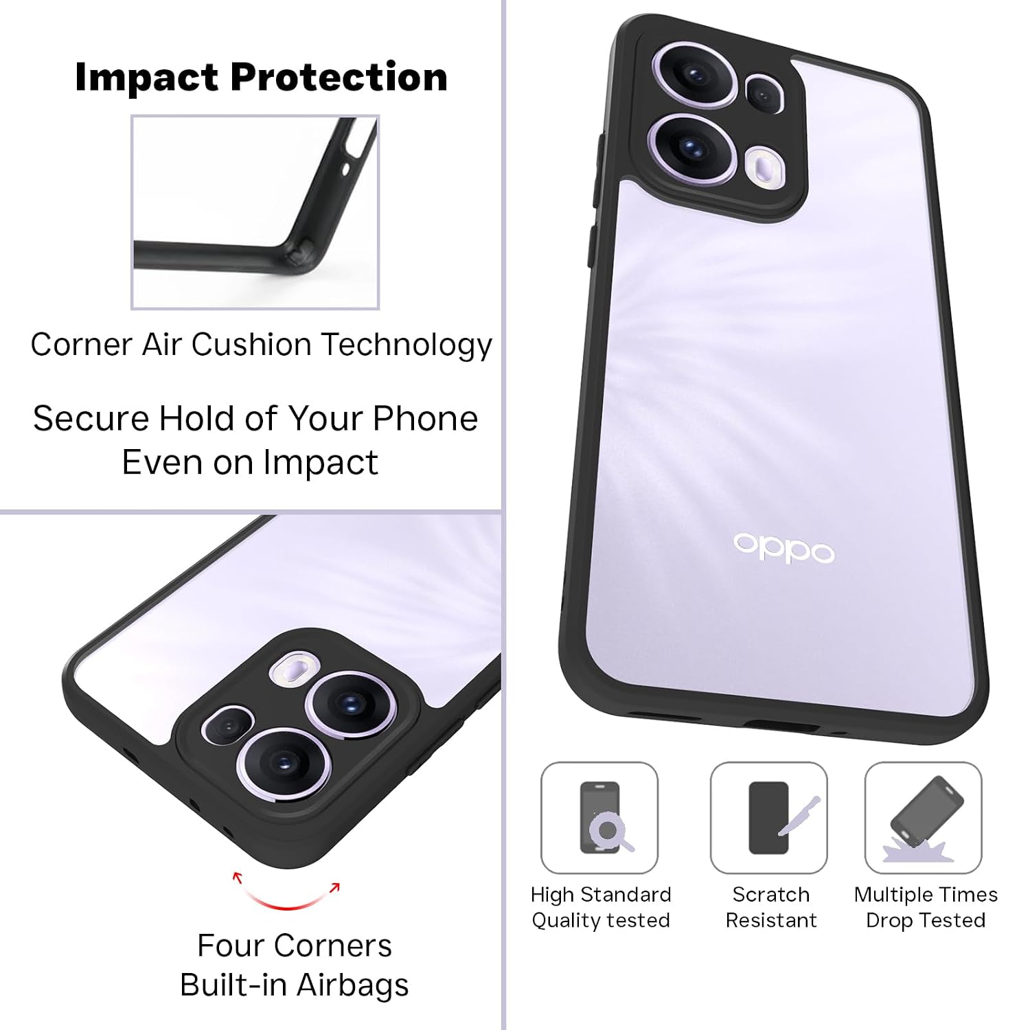 Oppo Reno 13 Pro Back Cover Case | Sleek Hybrid - Clear Black