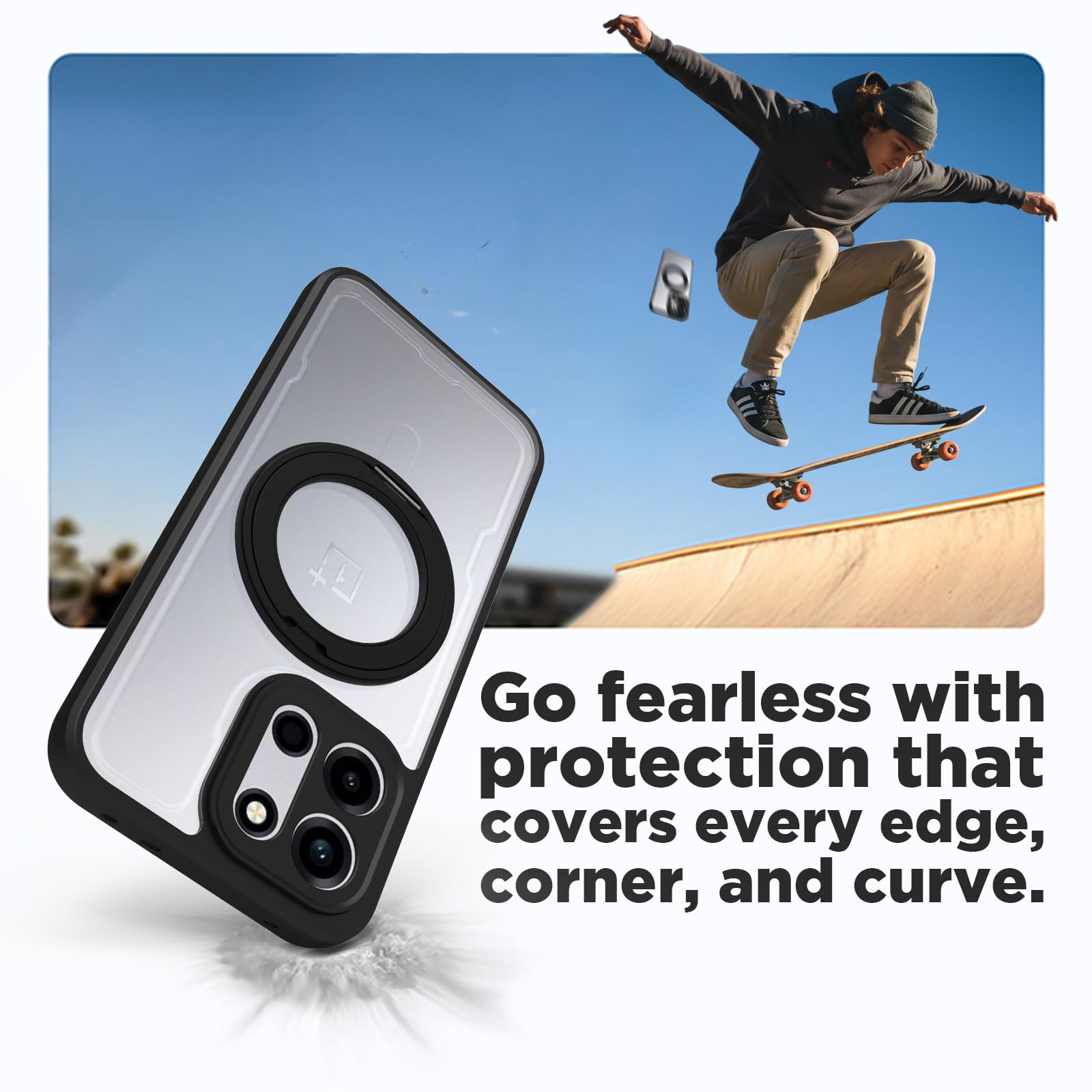 OnePlus Nord 6 5G/ Nord CE 6 5G Ring Stand Back Cover Case | Clear Hybrid - Clear Black Magnetic