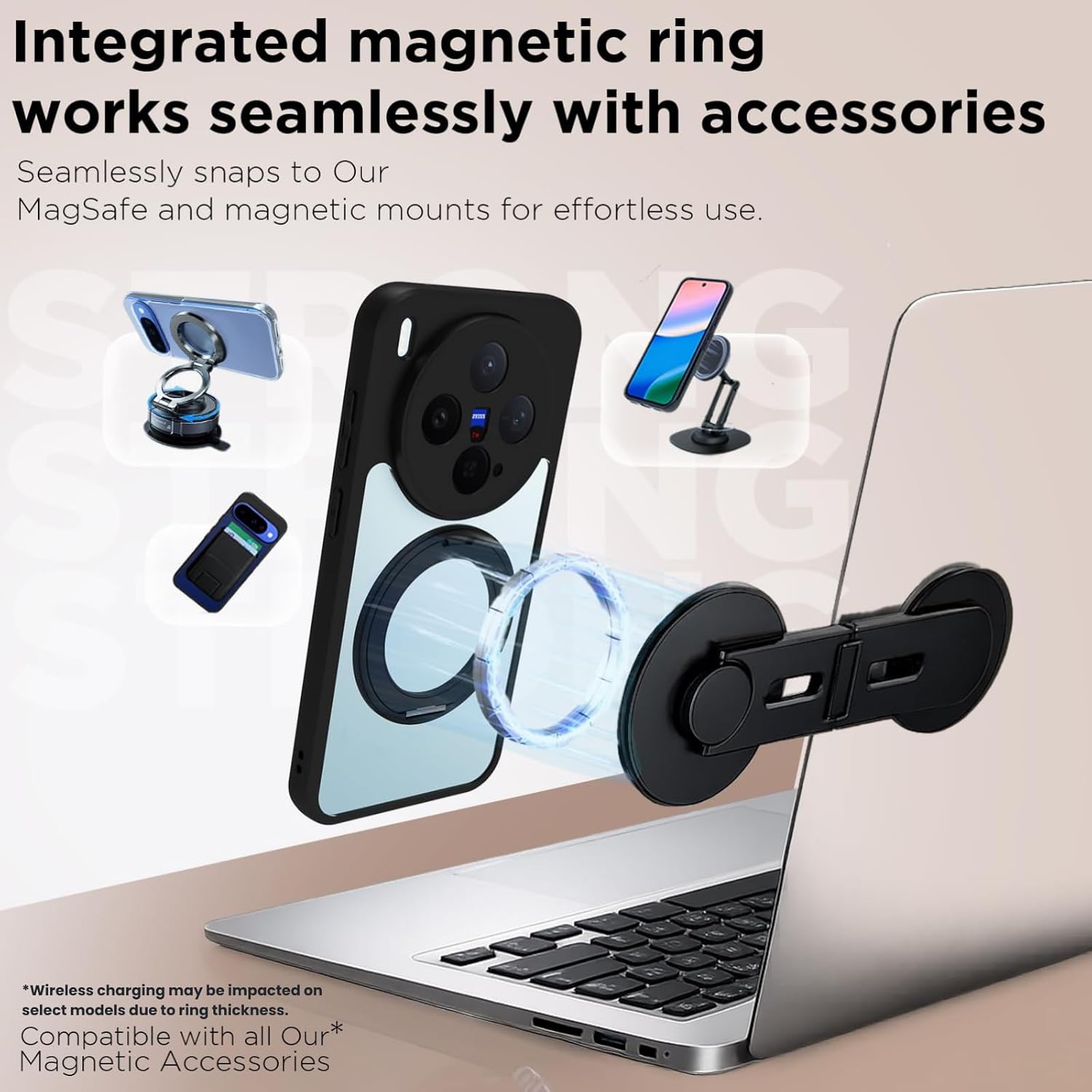 Vivo X300 5G Ring Stand  Back Cover Case | Clear Hybrid - Clear Black Magnetic