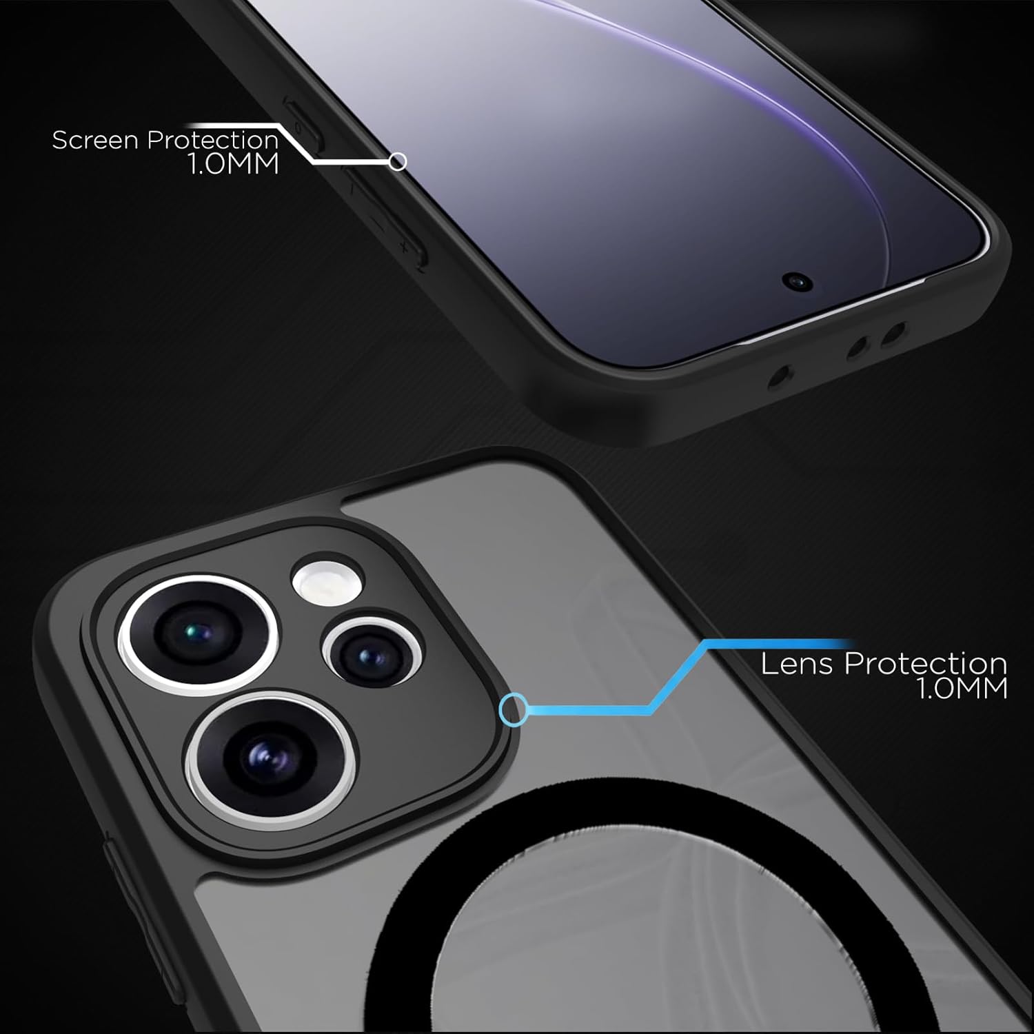 OPPO Reno15 Pro Mini 5G Back Cover Case | Sleek Hybrid - Matte Black Magnetic