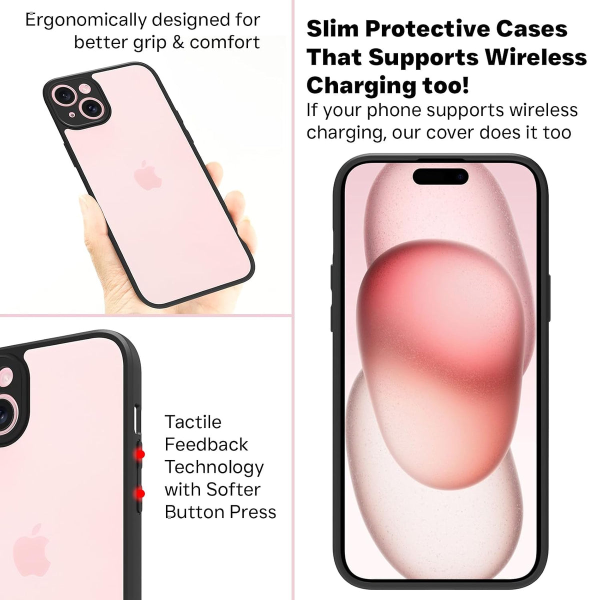 iPhone 15 Plus Back Cover Case | Sleek Hybrid - Clear Black