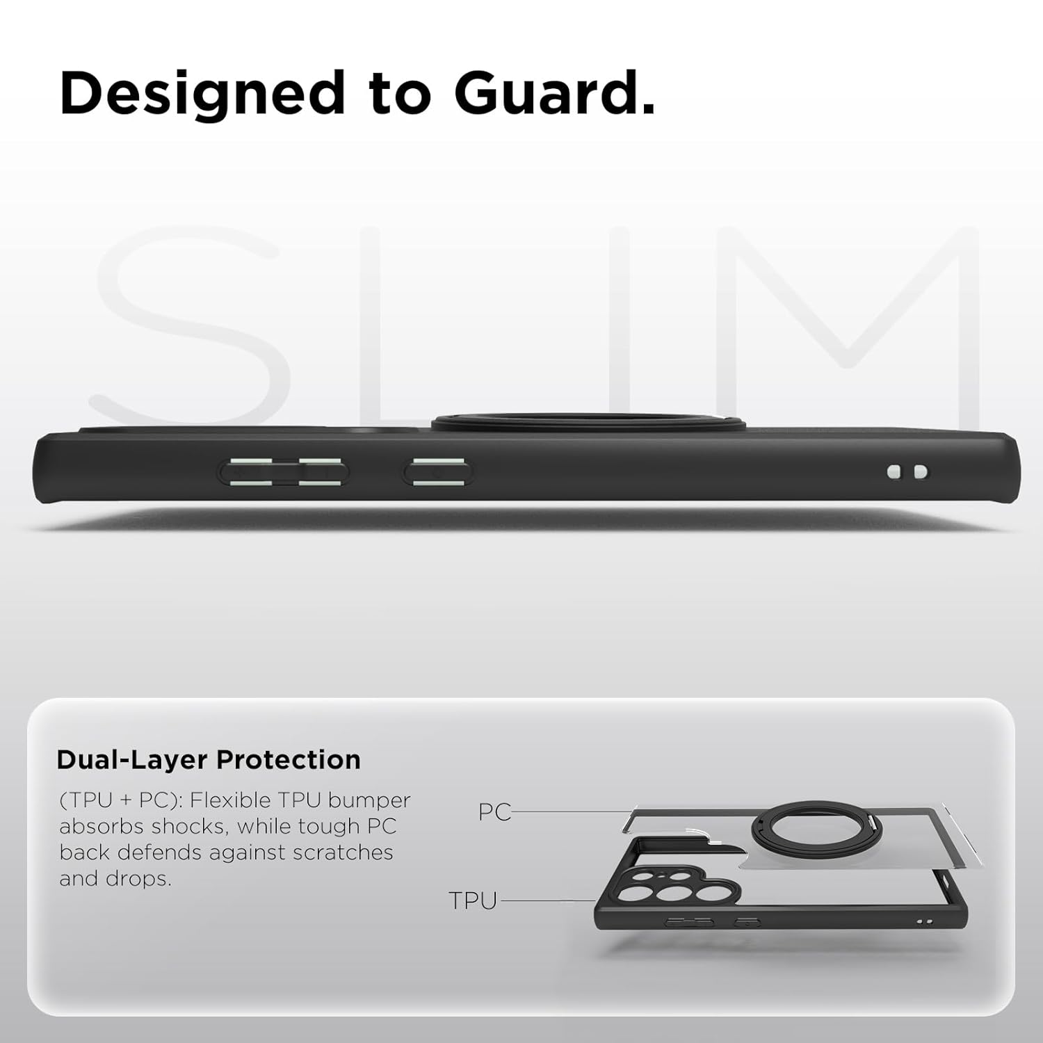Samsung Galaxy S23 Ultra Ring Stand Back Cover Case | Clear Hybrid - Clear Black Magnetic
