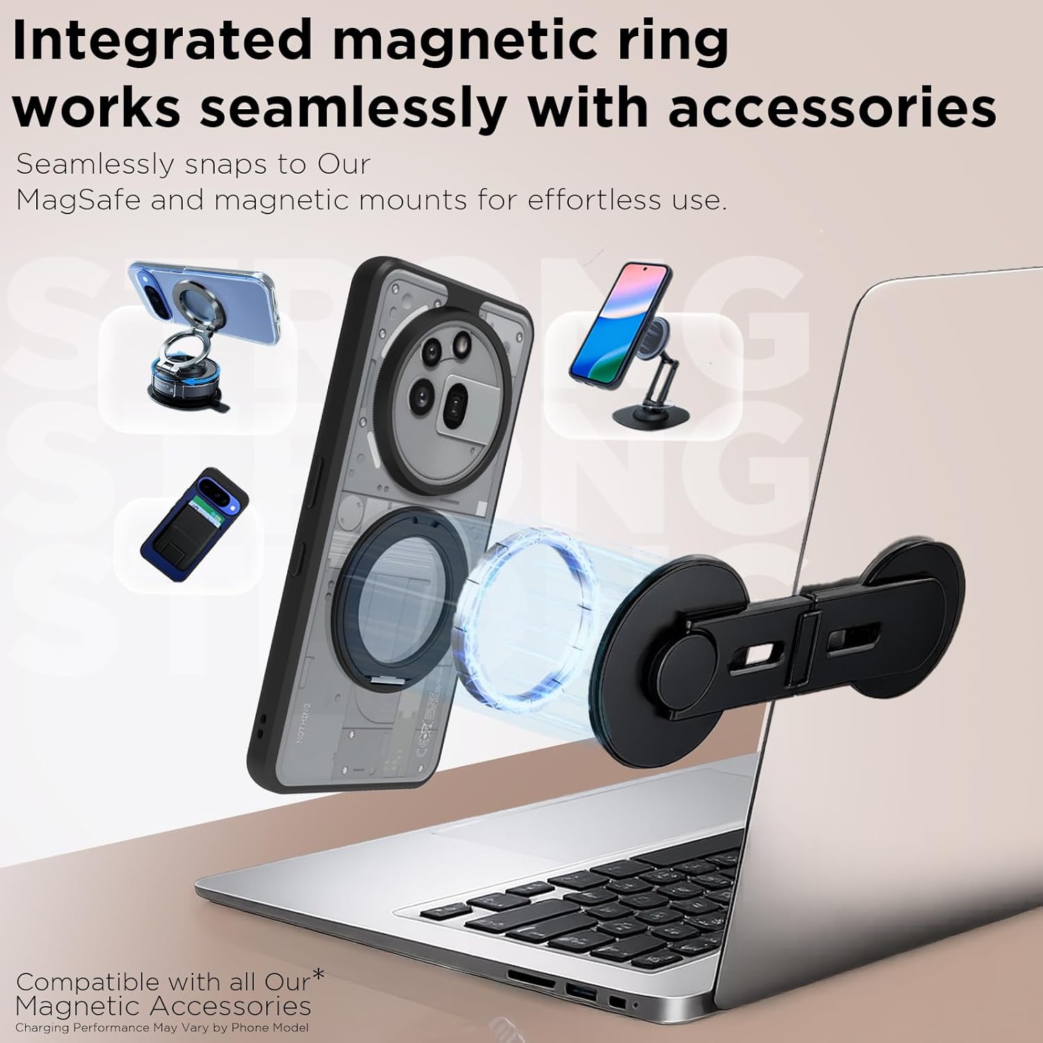 Nothing Phone 3a Pro Ring Stand Back Cover Case | Clear Hybrid - Clear Black Magnetic