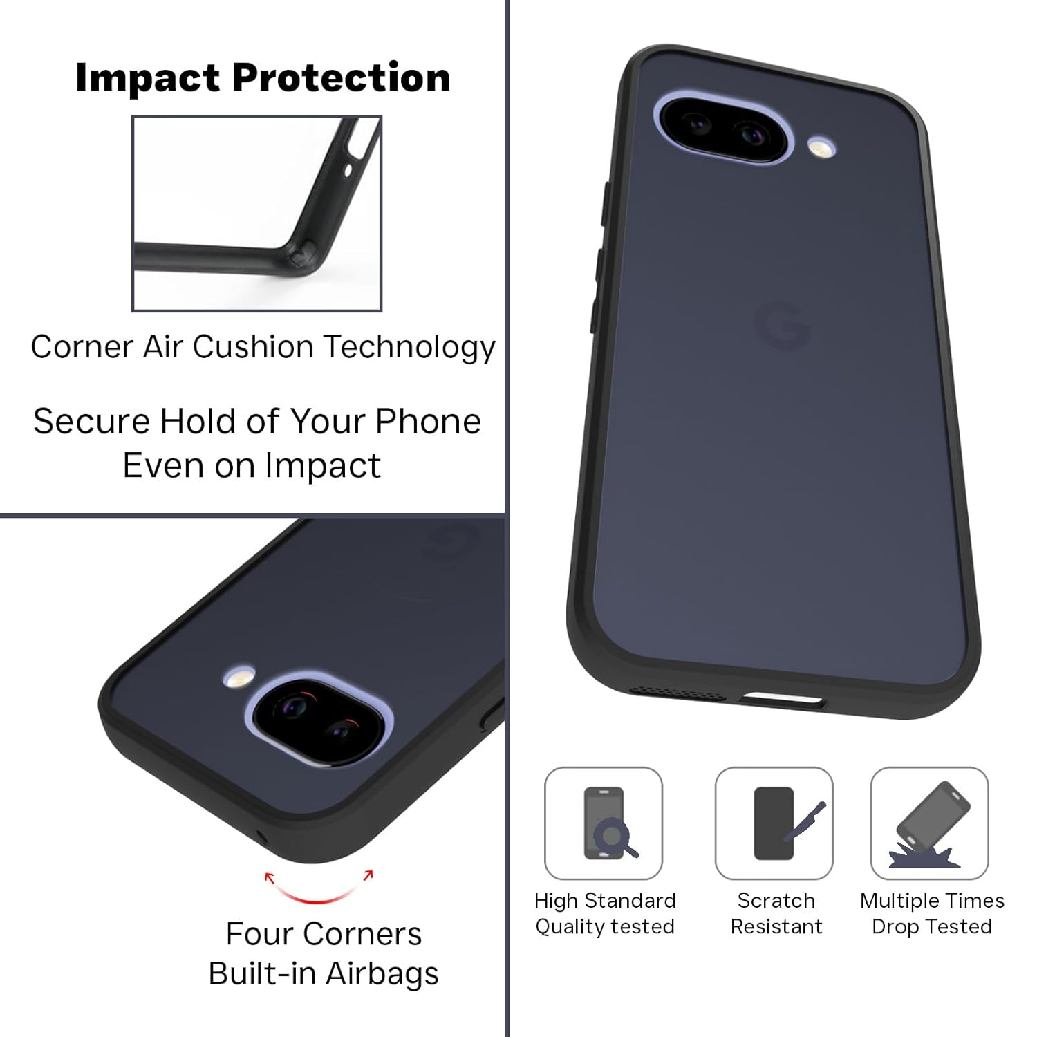 Google Pixel 9a Back Cover Case | Sleek Hybrid - Matte Black