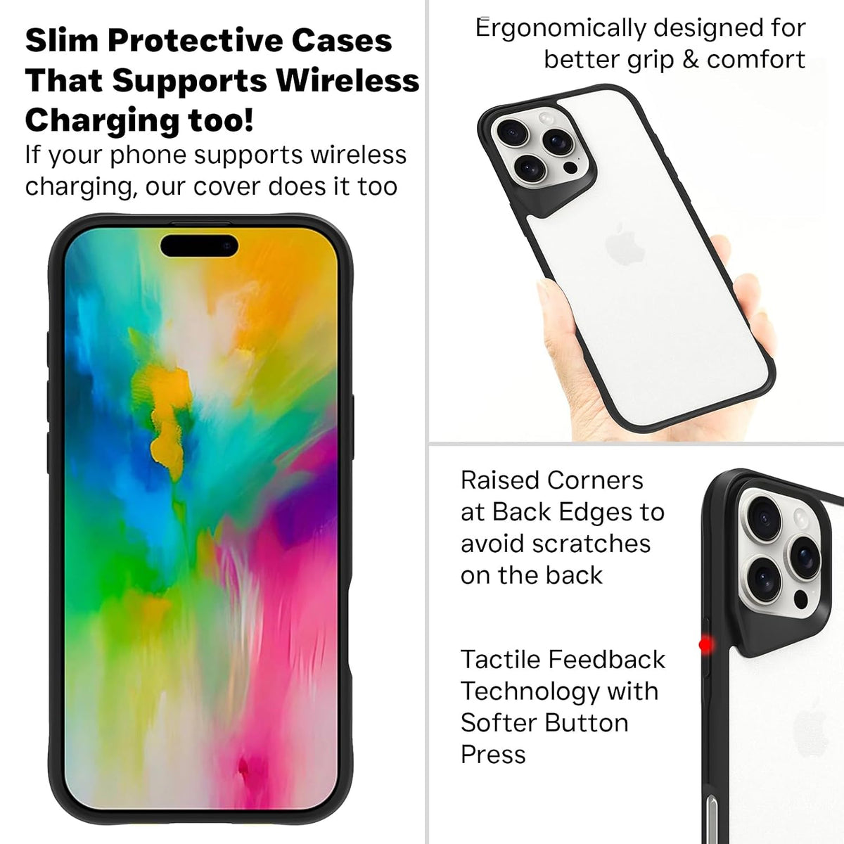 iPhone 16 Pro Back Cover Case | Tough Hybrid - Clear Black