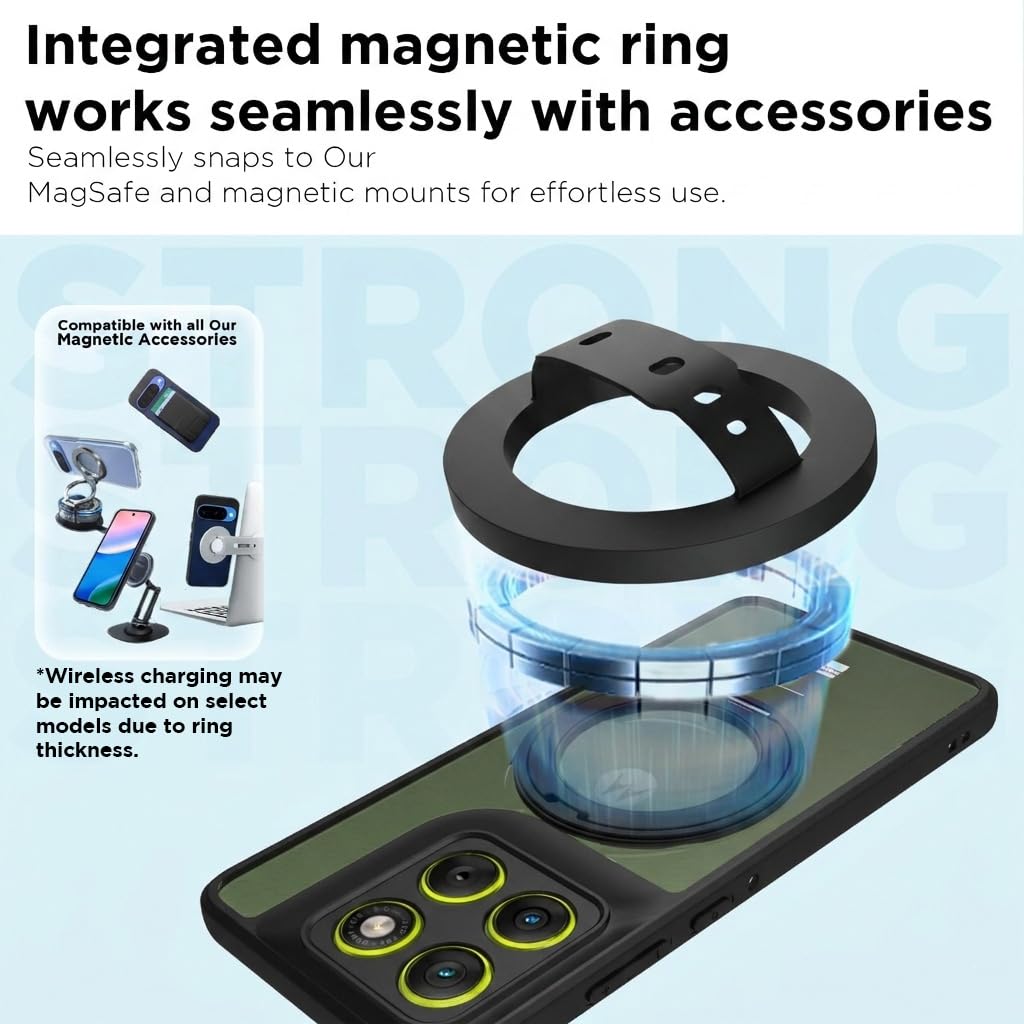 Moto Edge 70 5G Ring Stand Back Cover Case | Sleek Hybrid - Matte Black Magnetic