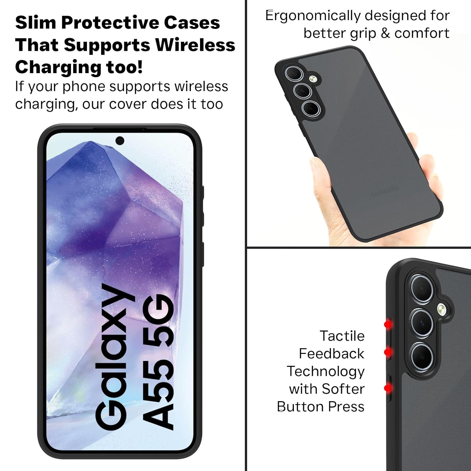 Samsung Galaxy A55 5G Back Cover Case | Sleek Hybrid - Matte Black
