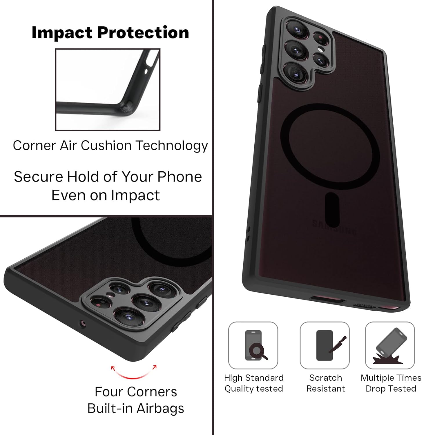 Samsung Galaxy S22 Ultra Back Cover Case | Sleek Hybrid - Matte Black Magnetic