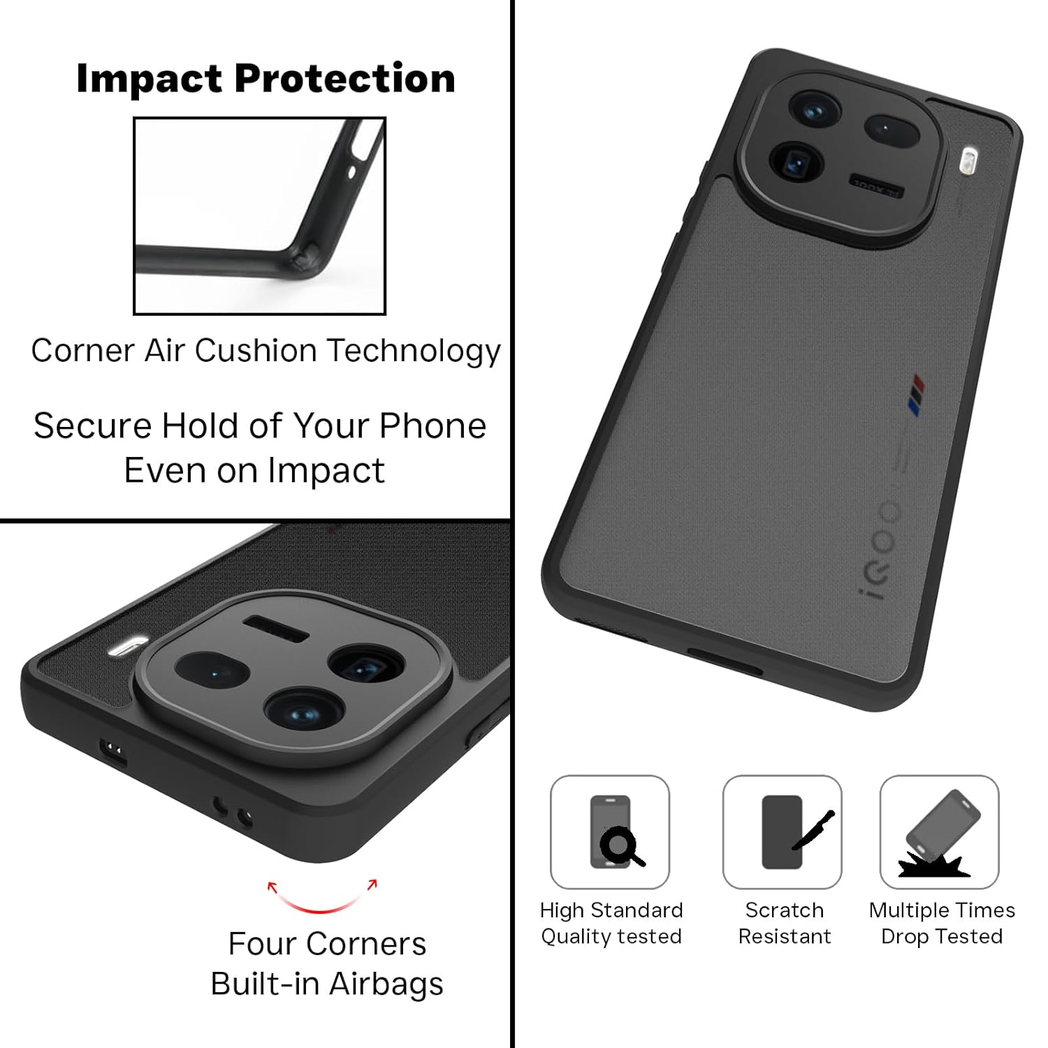 iQOO 12 5G Back Cover Case | Sleek Hybrid - Matte Black
