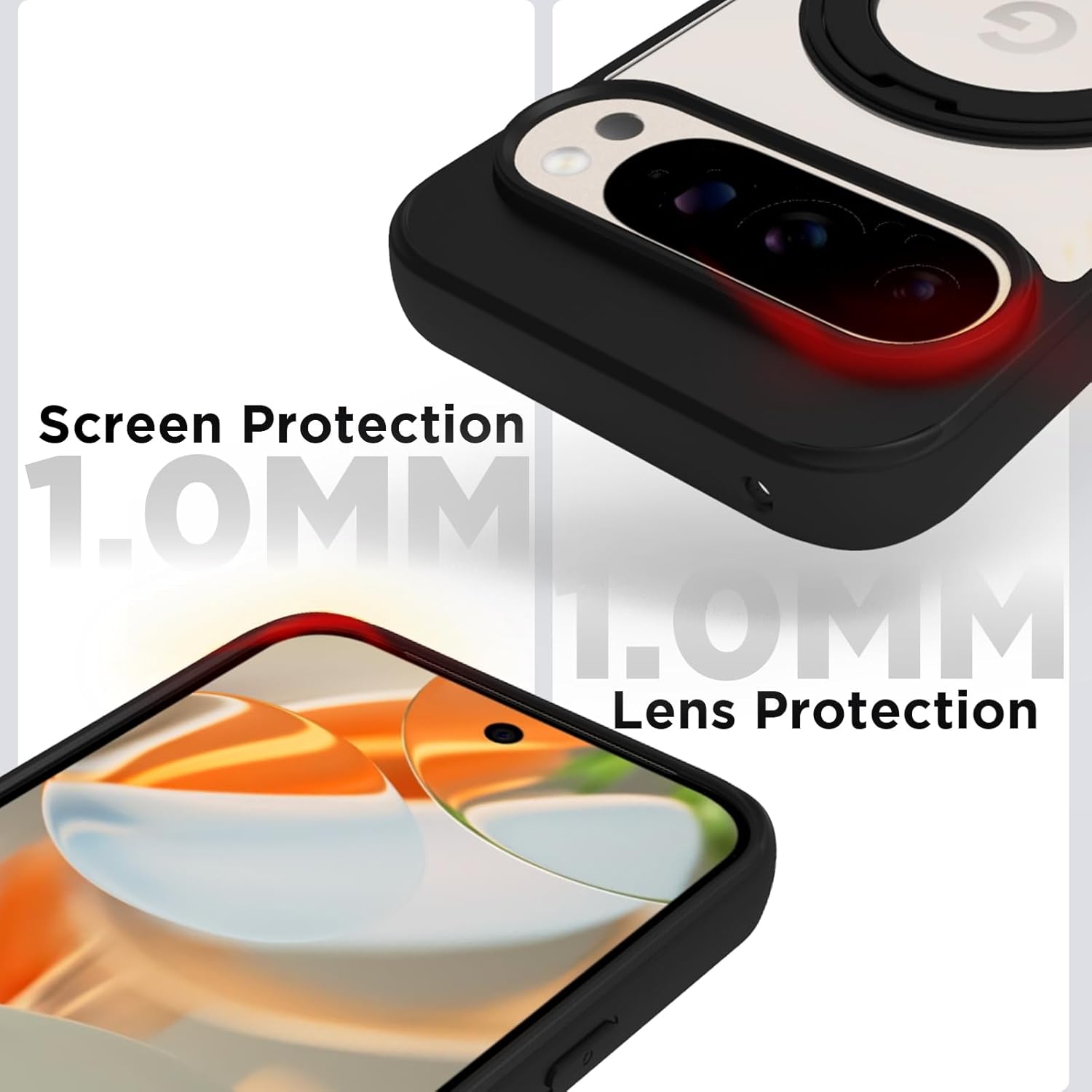 Google Pixel 9 / Pixel 9 Pro Ring Stand Back Cover Case | Sleek Hybrid - Clear Black Ring Stand