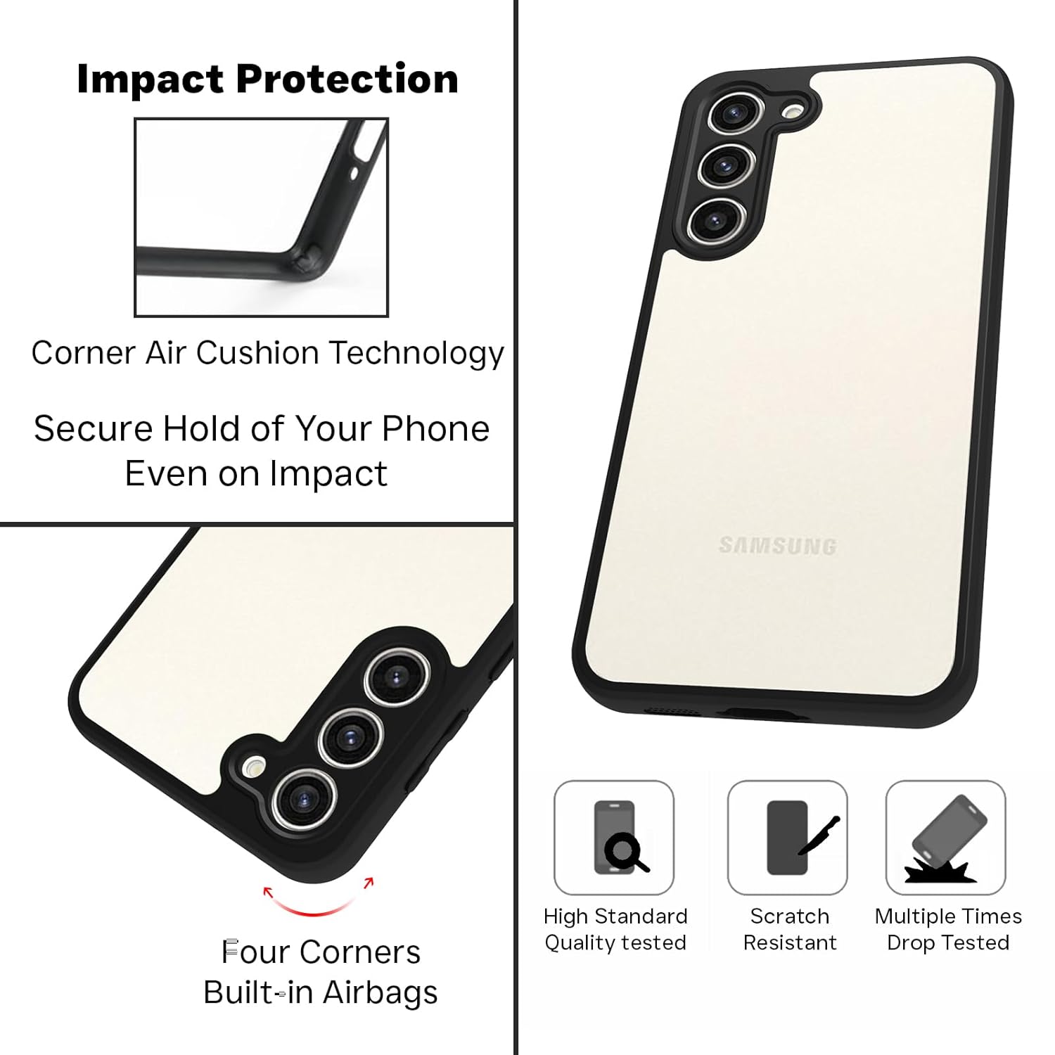 Samsung Galaxy S23 Plus Back Cover Case | Sleek Hybrid - Clear Black