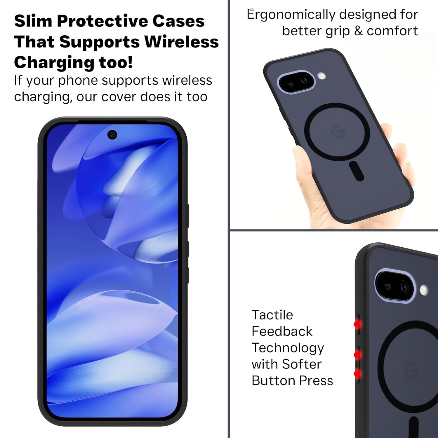 Google Pixel 9a Back Cover Case | Sleek Hybrid - Matte Black Magnetic
