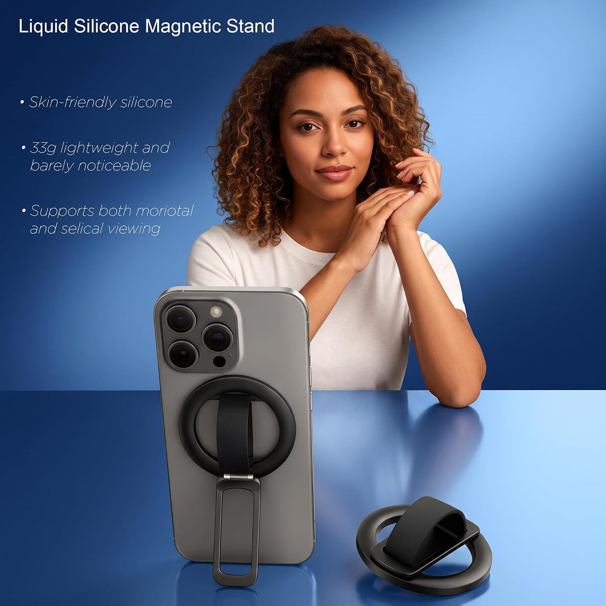 Magnetic Phone Grip & Stand | 2-in-1 Silicone Finger Loop - Black