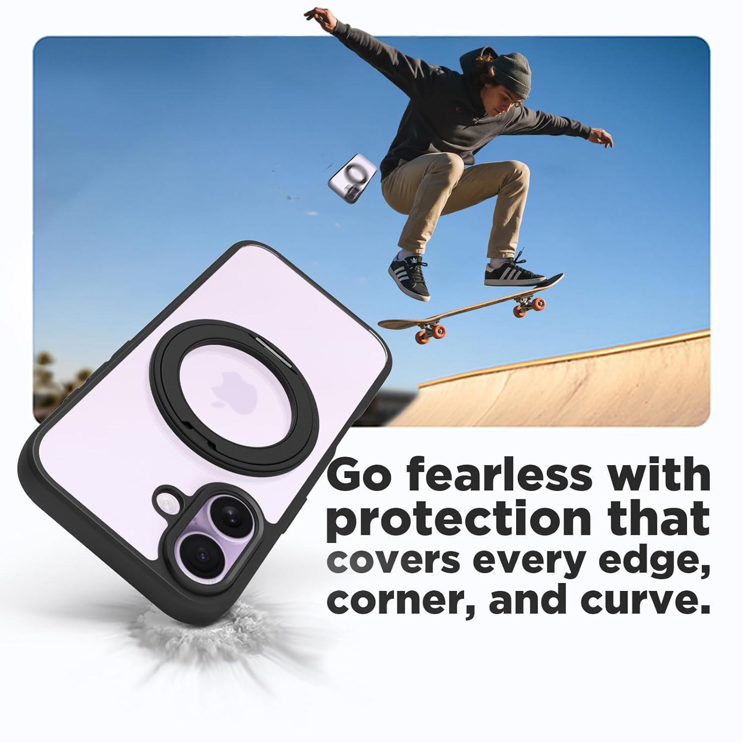 iPhone 17 Ring Stand Back Cover Case | Clear Hybrid - Clear Black Magnetic