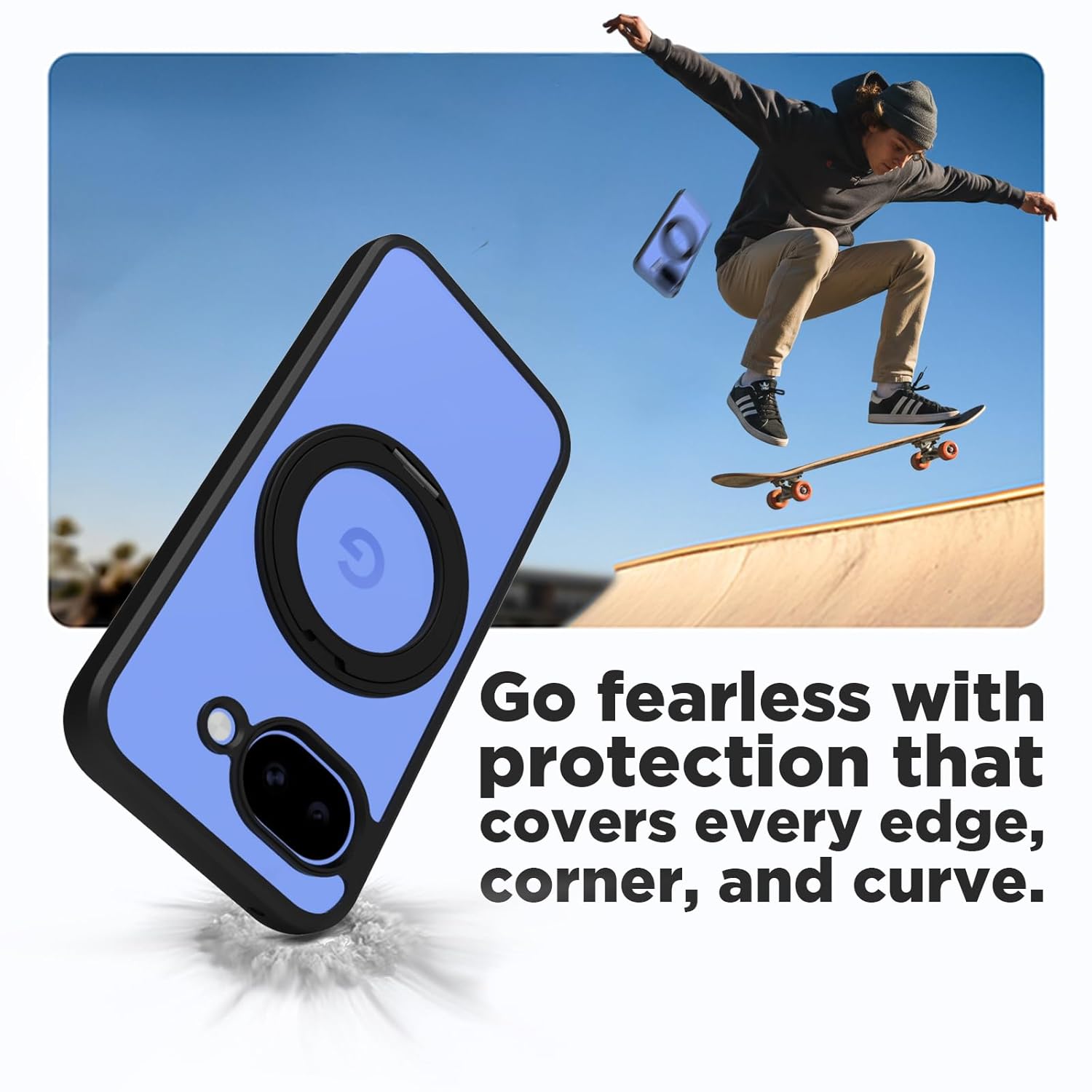 Google Pixel 10a Ring Stand Back Cover Case | Clear Hybrid - Clear Black Magnetic