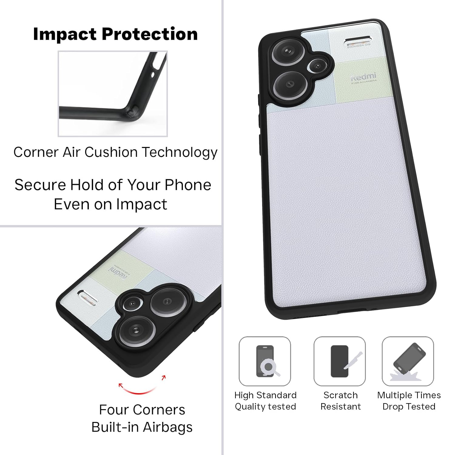 Redmi Note 13 Pro Plus 5G Back Cover Case | Clear Hybrid - Clear Black