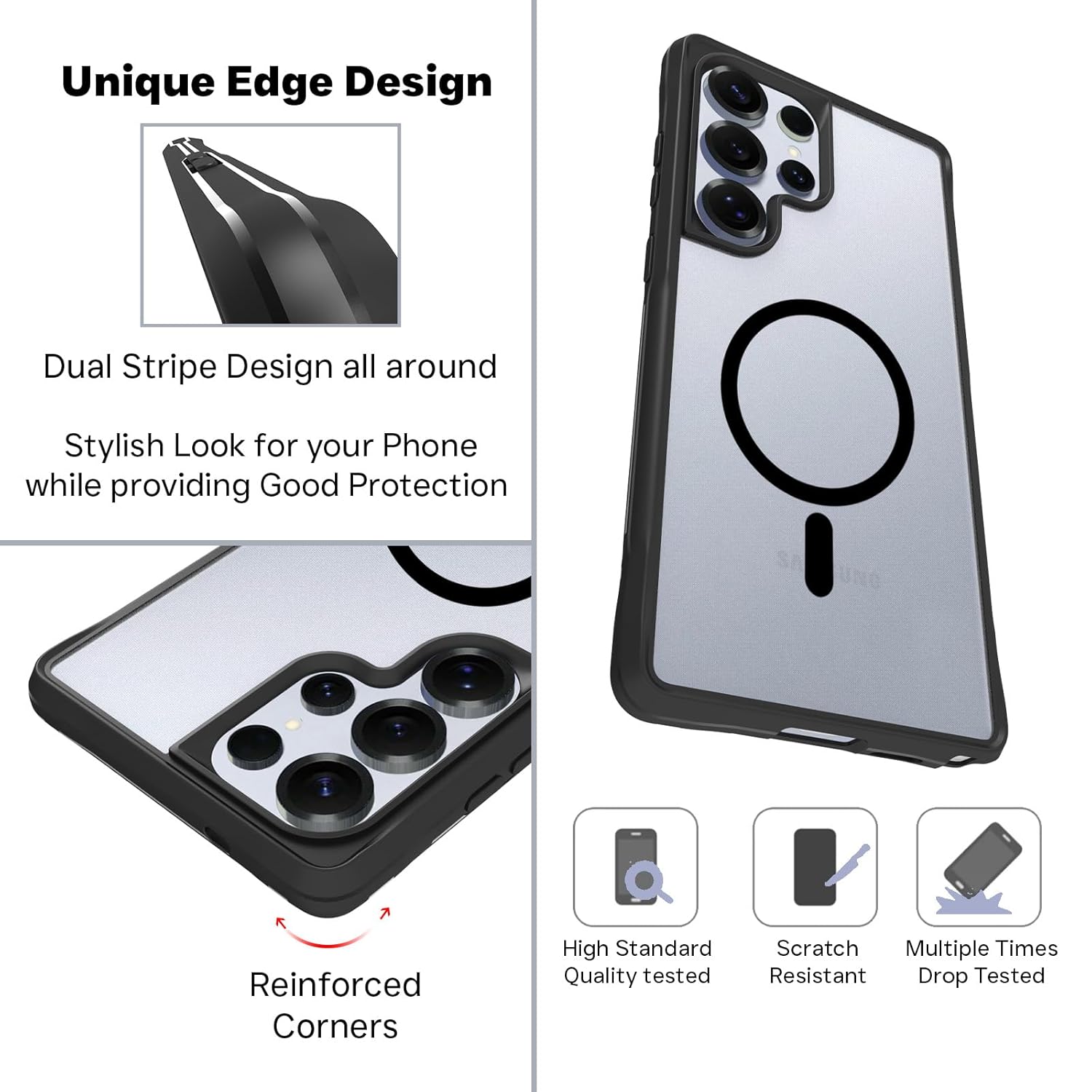 Samsung Galaxy S25 Ultra Back Cover Case | Tough Hybrid - Clear Black Magnetic