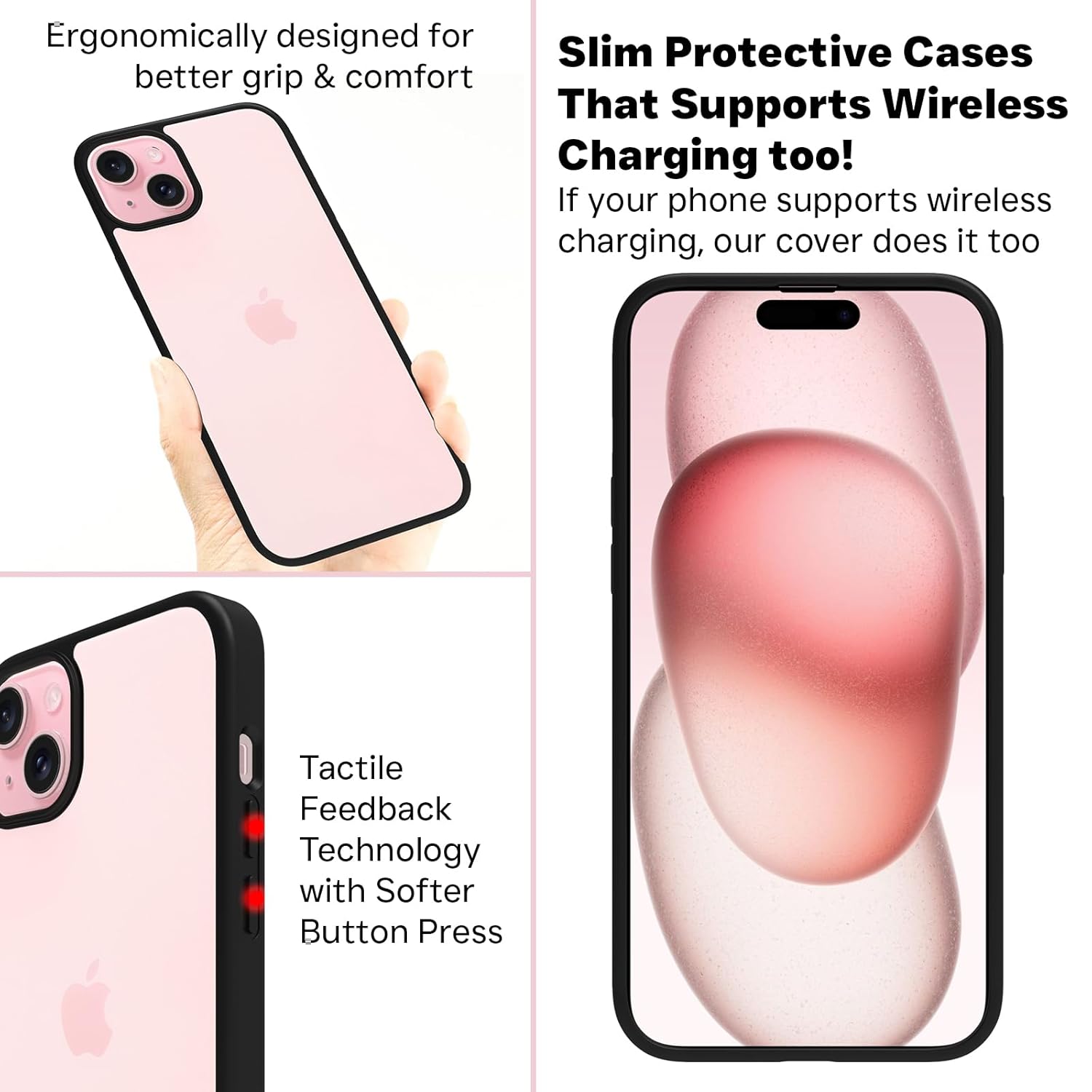 iPhone 15 Plus Back Cover Case | Sleek Hybrid - Clear Black