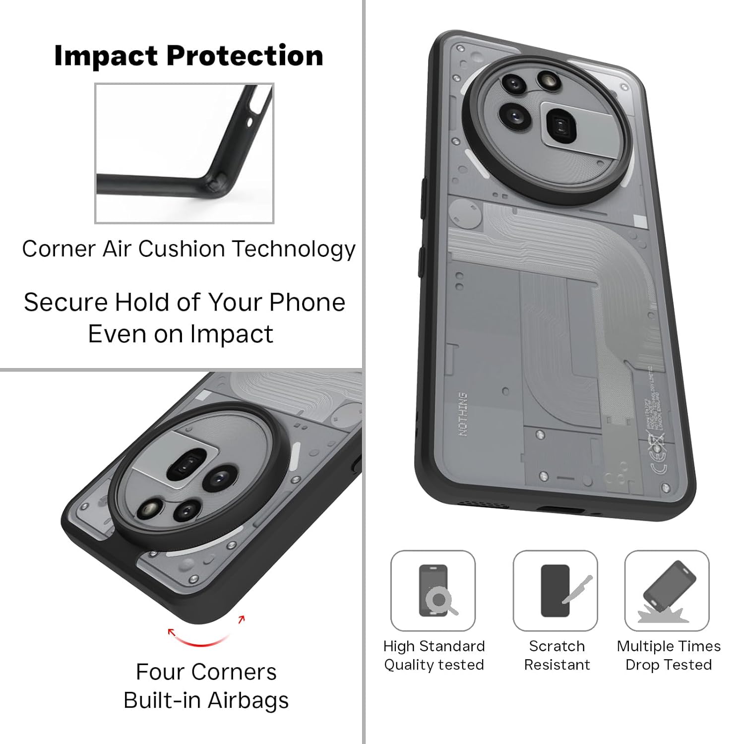 Nothing Phone 3a Pro Back Cover Case | Sleek Hybrid - Clear Black