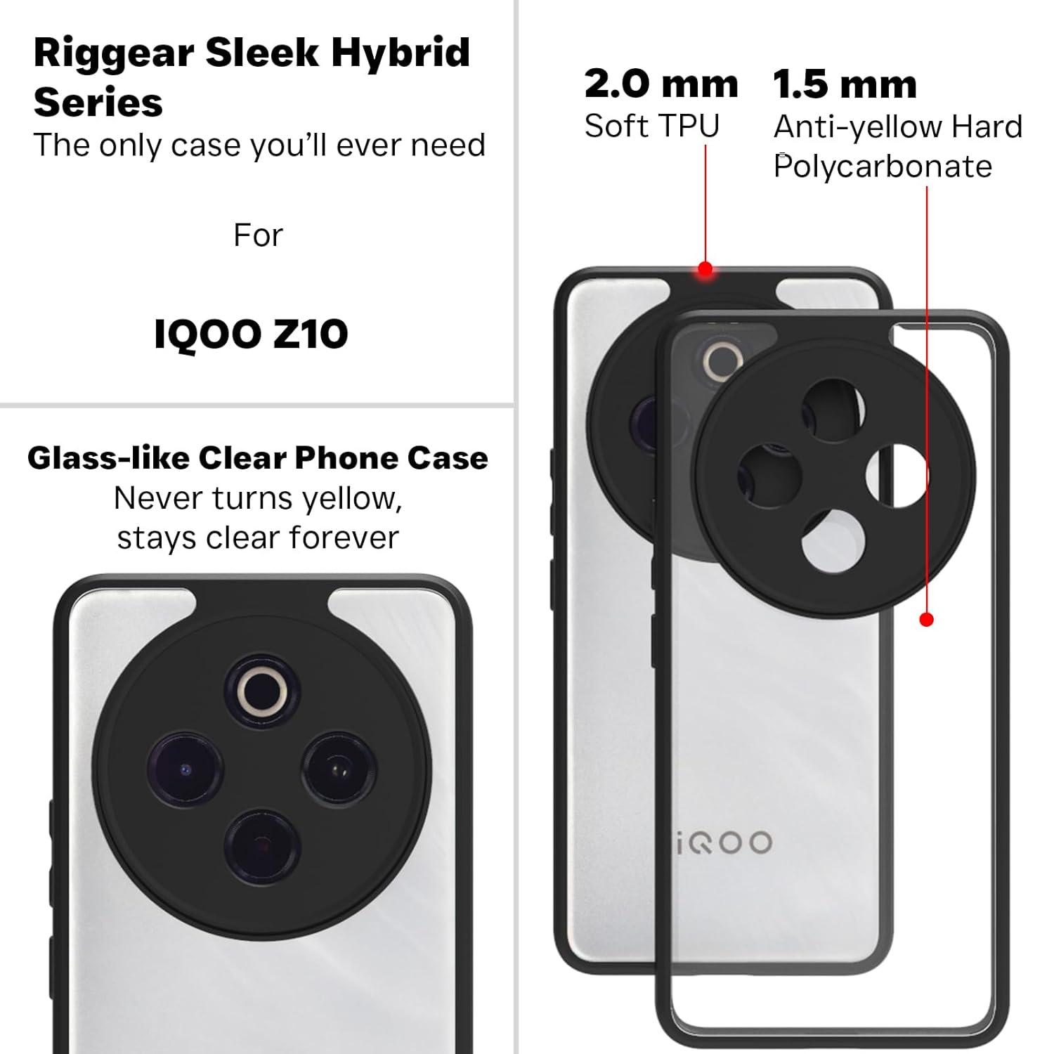 iQOO Z10 5G / Vivo T4 5G Back Cover Case | Sleek Hybrid - Clear