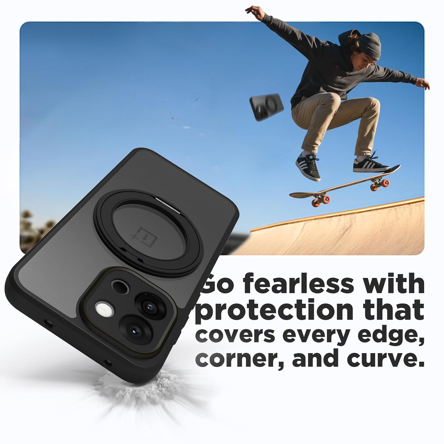 OnePlus 13s Ring Stand Back Cover Case | Clear Hybrid - Clear Black Magnetic