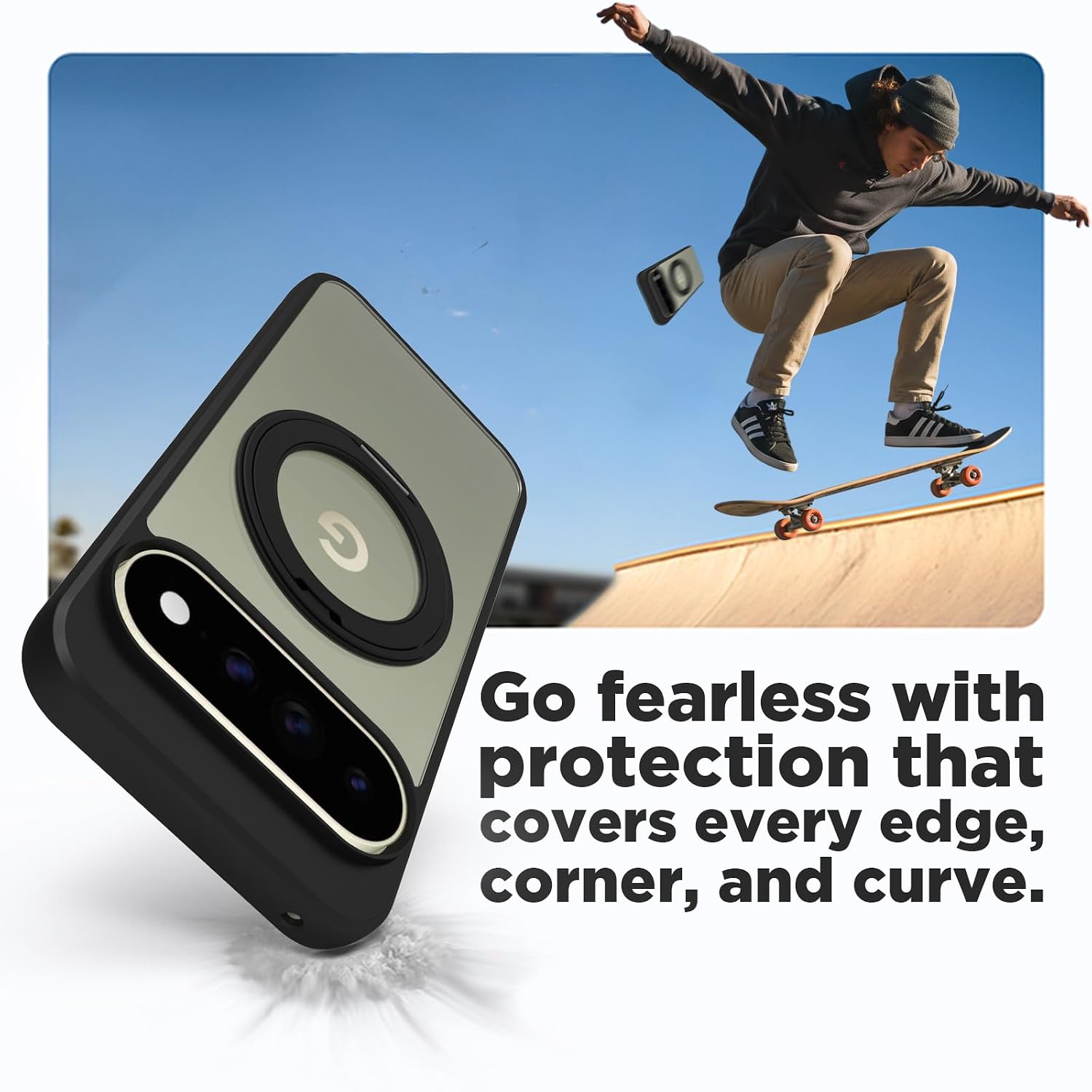 Google Pixel 11 Pro XL Ring Stand Back Cover Case| Sleek Hybrid - Matte Black Magnetic