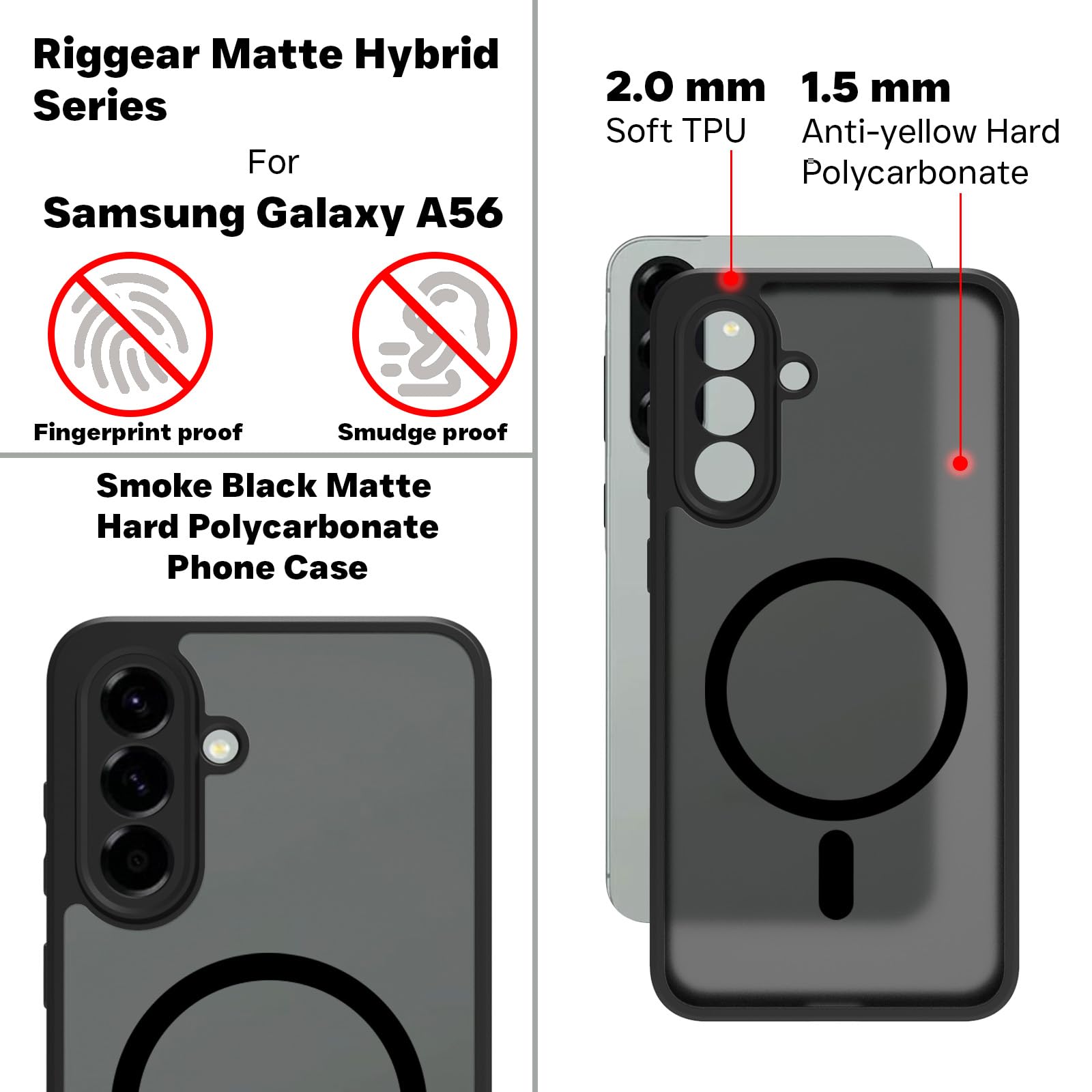 Samsung Galaxy A56 5G Back Cover Case | Sleek Hybrid - Matte Black Magnetic