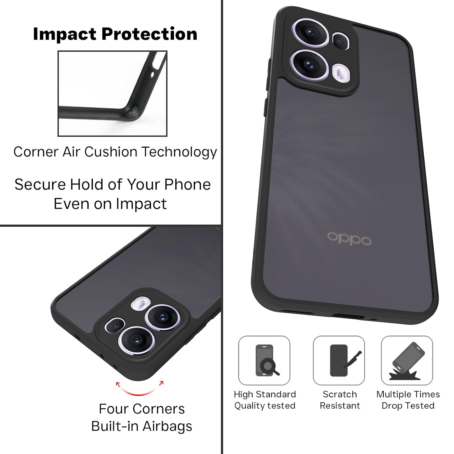 Oppo Reno 13 Pro 5G Back Cover Case | Sleek Hybrid - Matte Black