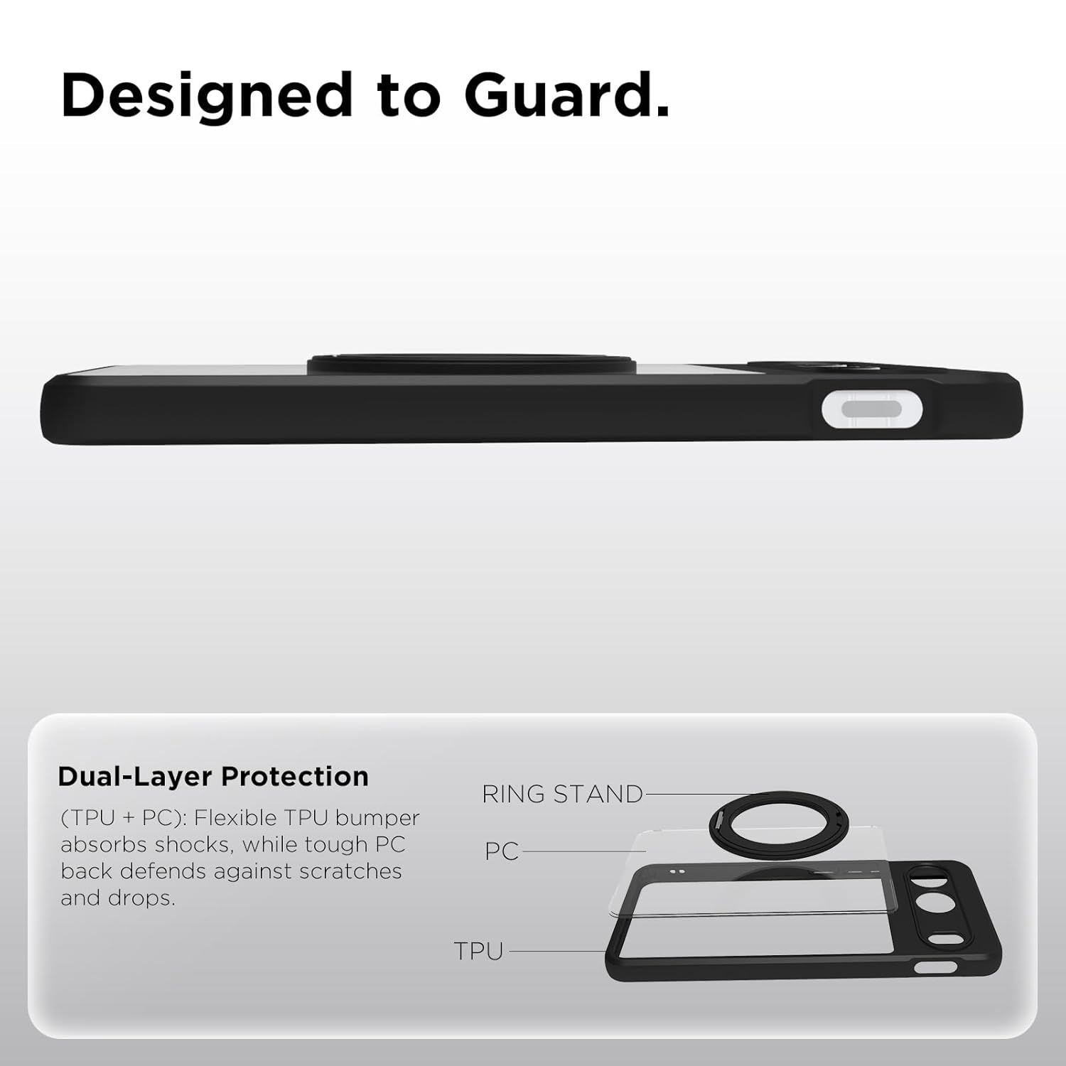 OnePlus Nord 4 5G Ring Stand Back Cover Case | Clear Hybrid - Clear Black Magnetic